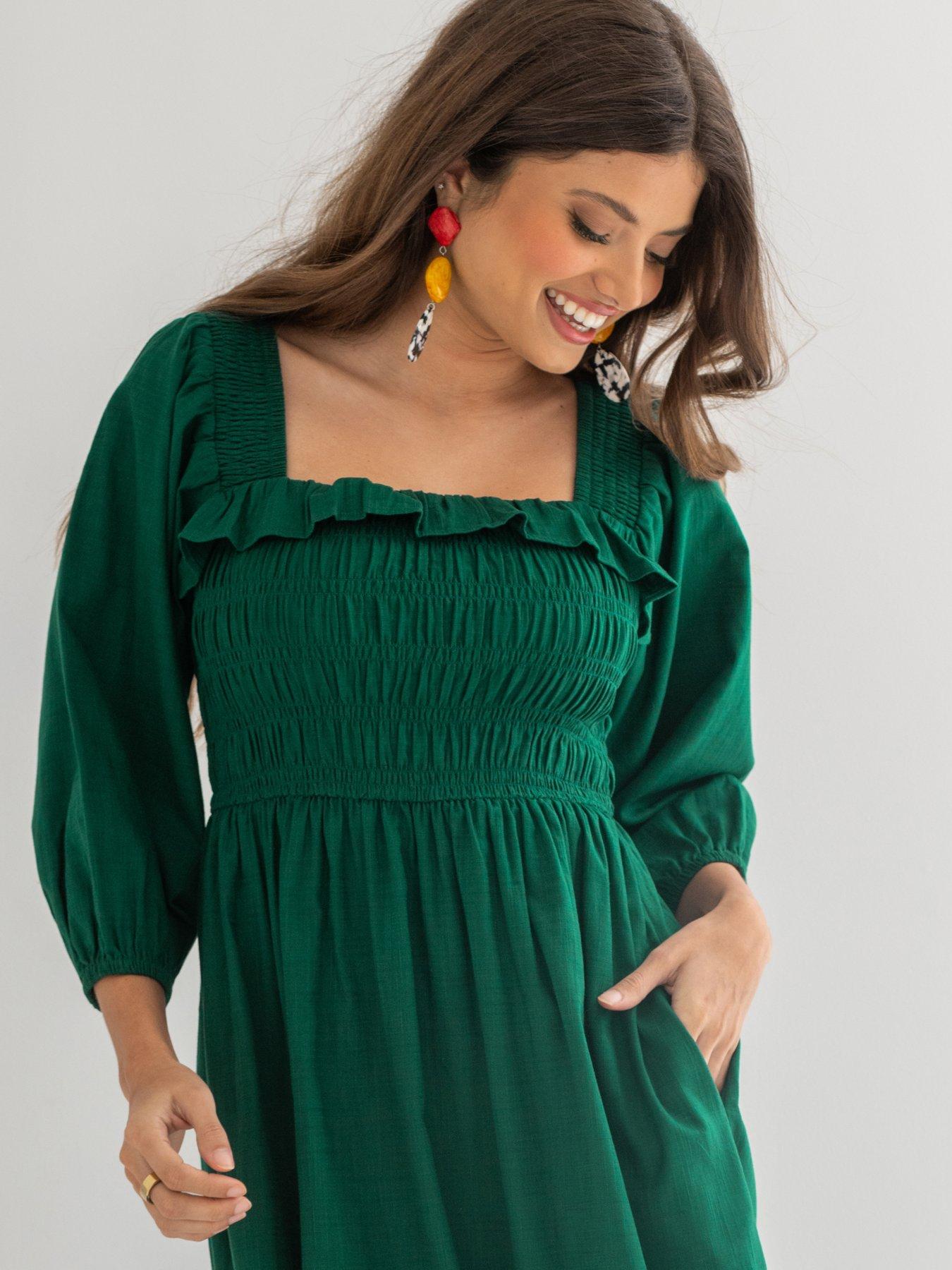  image of pour-moi-textured-woven-frill-detail-midi-dress