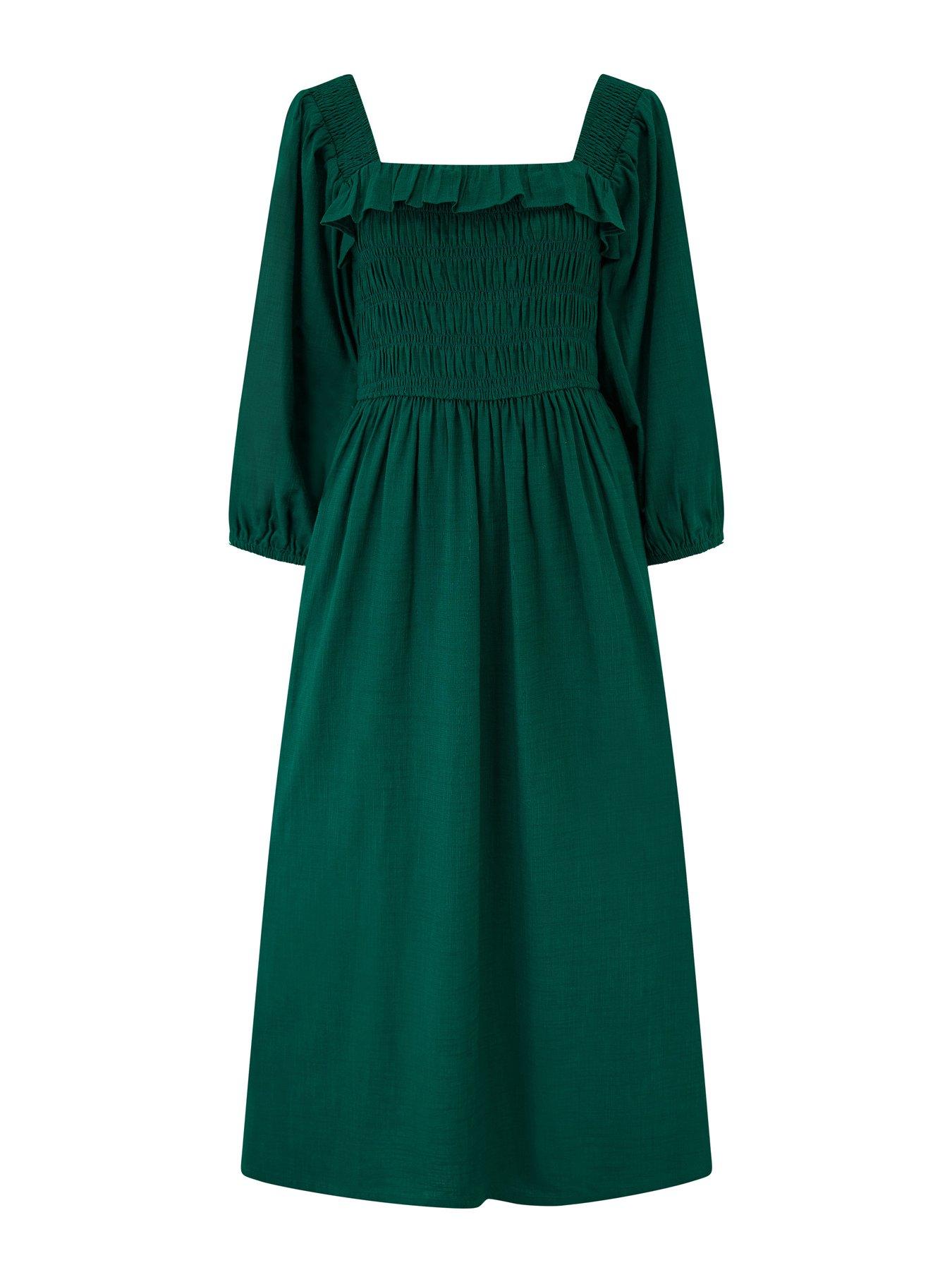  image of pour-moi-textured-woven-frill-detail-midi-dress