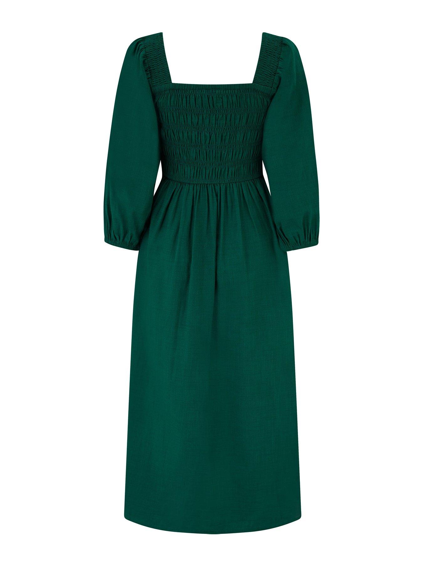  image of pour-moi-textured-woven-frill-detail-midi-dress