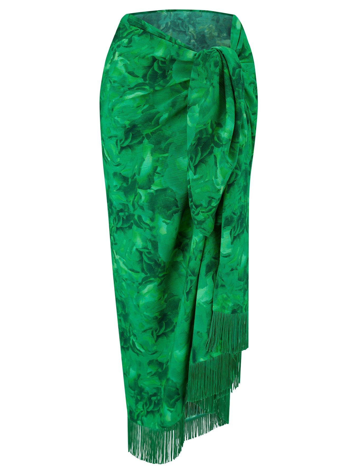 Image 3 of 4 of Pour Moi Fringe Trim Crinkle Woven Multiway Sarong