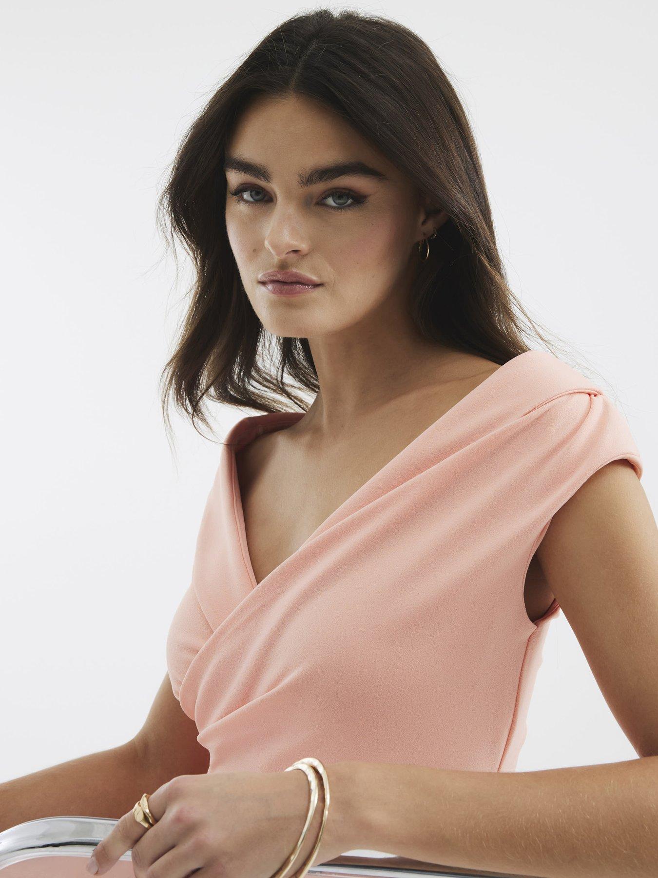 Image 4 of 4 of River Island Pink Asymmetric Lapel Wrap Midi Dress