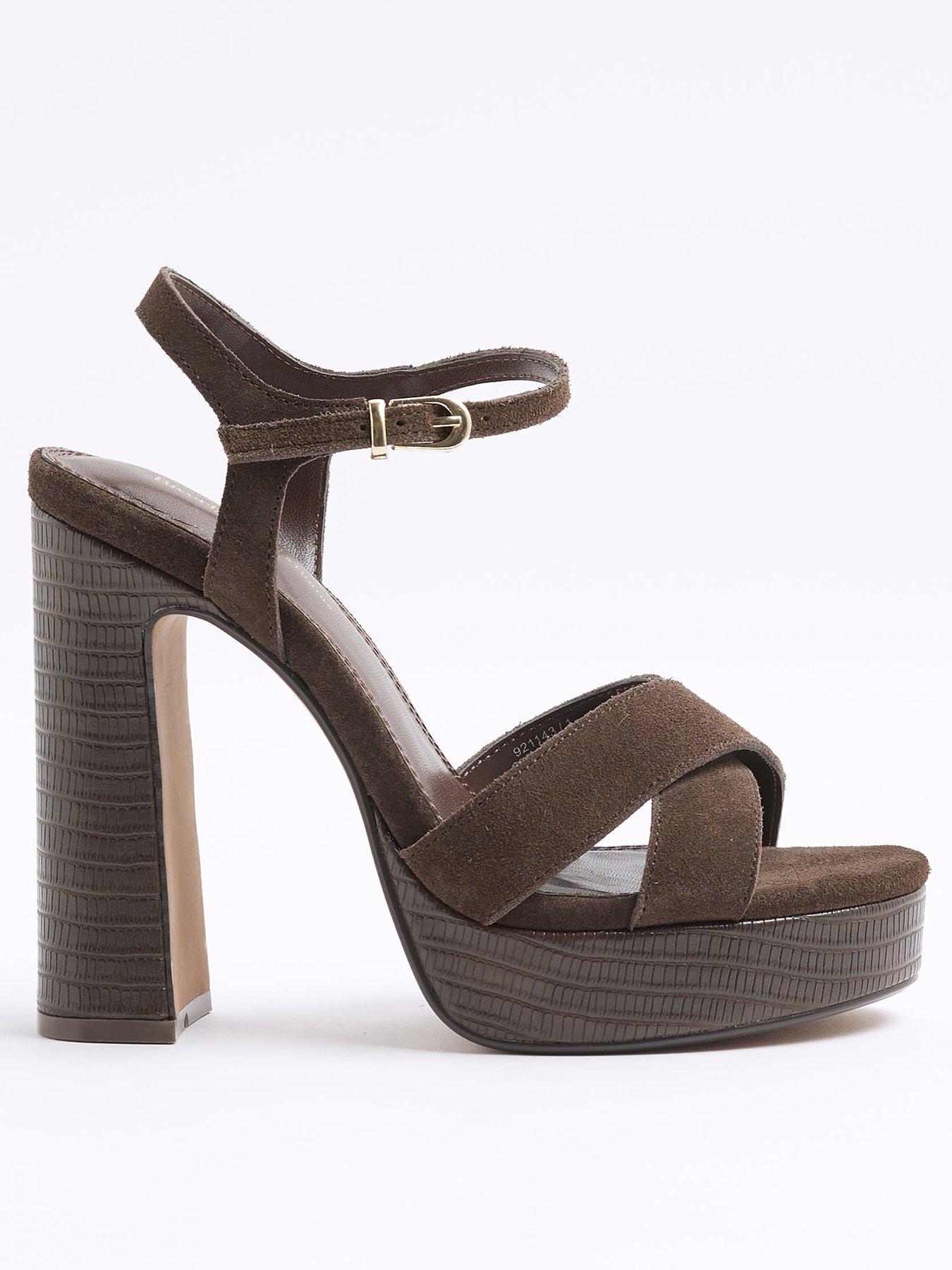 undefined Suede Cross Strap Platform Sandals