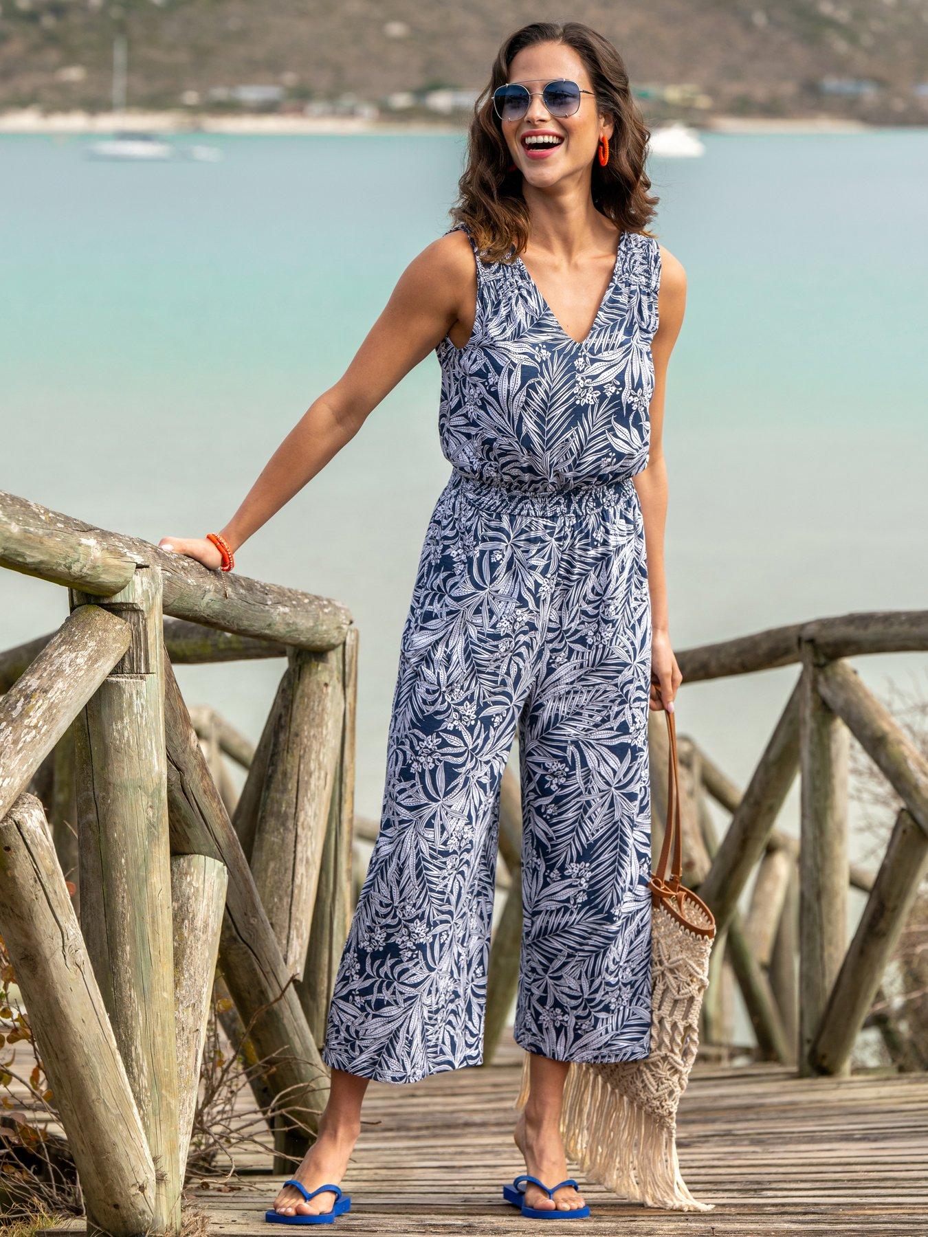 undefined Maya Cotton Slub Jersey Built-Up Cropped Leg Jumpsuit
