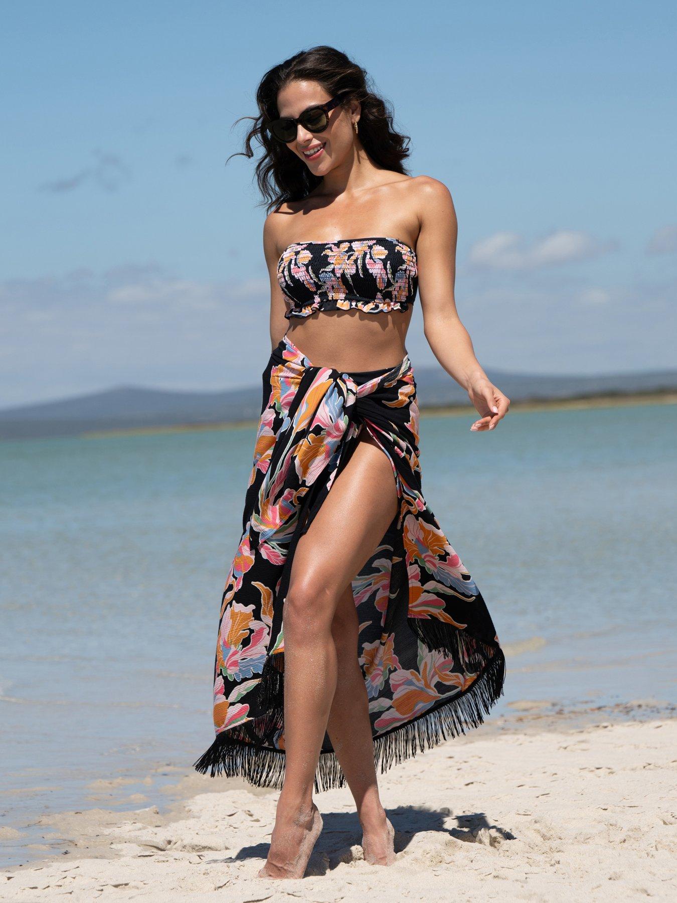 undefined Fringe Trim Crinkle Woven Multiway Sarong