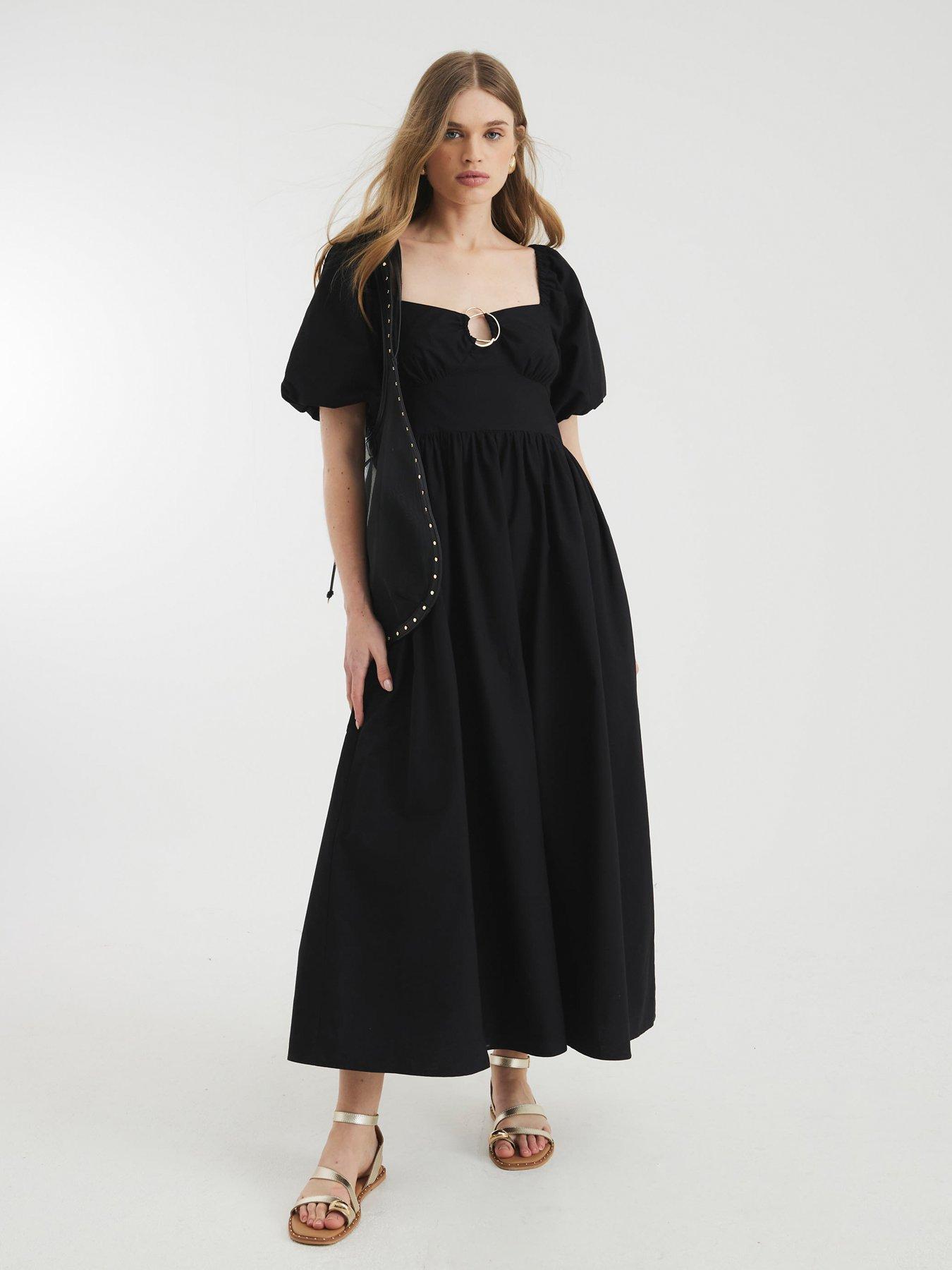 undefined Short Sleeve Ring Detail Midi Dress