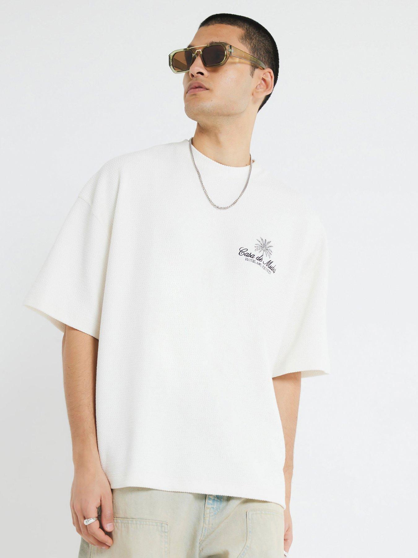 Image 2 of 4 of River Island Textured Casa Patch T-shirt - White