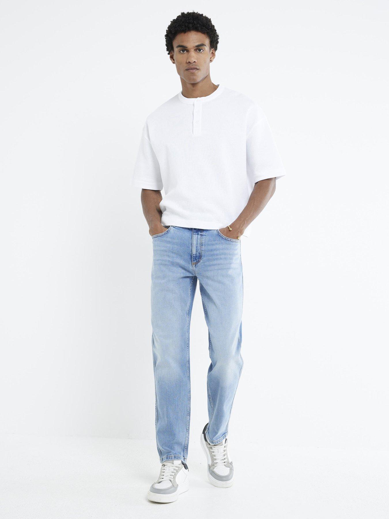 River Island Tapered Fit Jeans, Blue, Size 36, Length Regular, Men