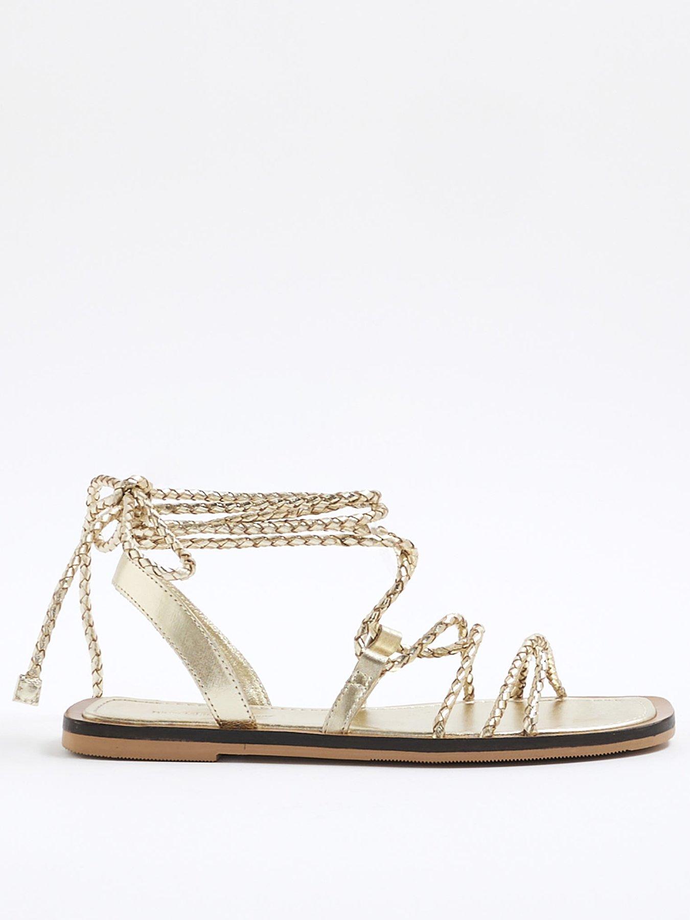 undefined Leather Plaited Tie Up Gladiator Sandals