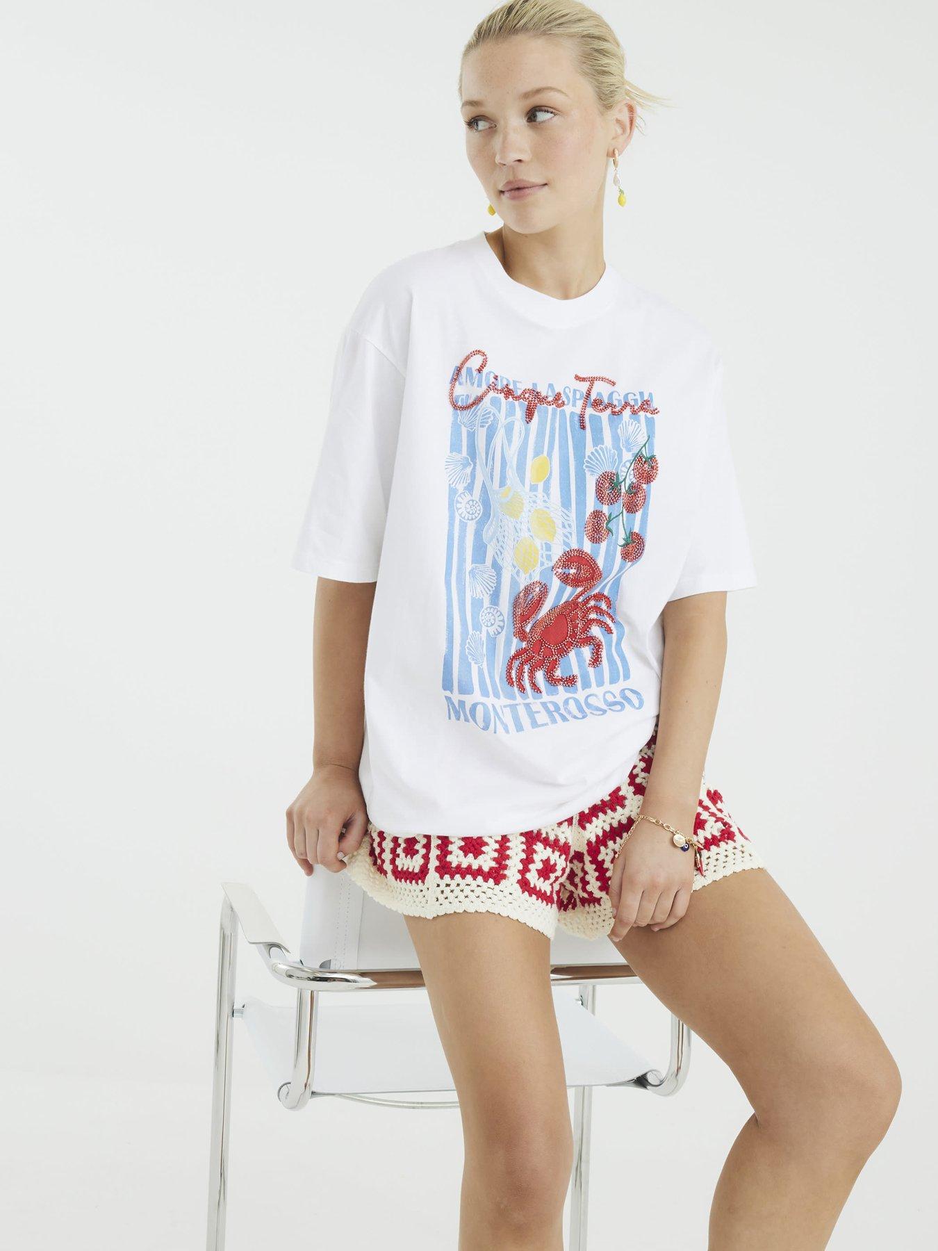 undefined Short Sleeve Embellished Crab T-shirt