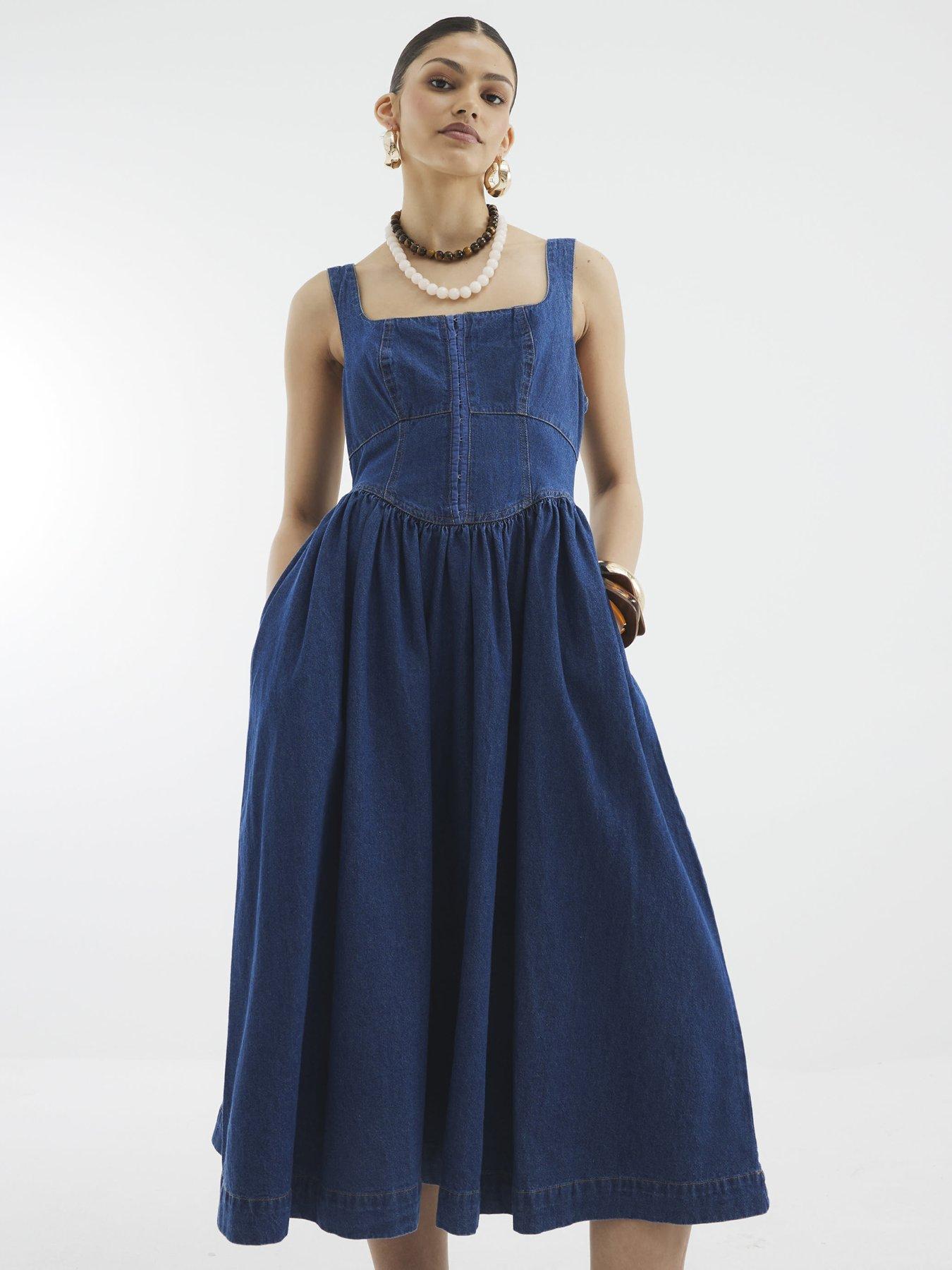 undefined Denim Corset Midi Dress