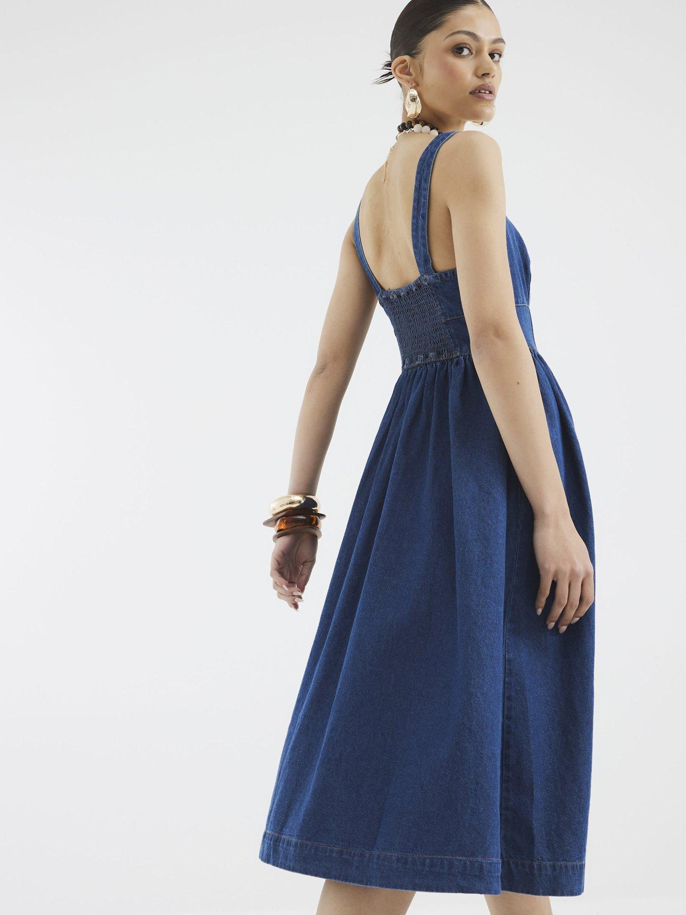 Image 2 of 4 of River Island Denim Corset Midi Dress
