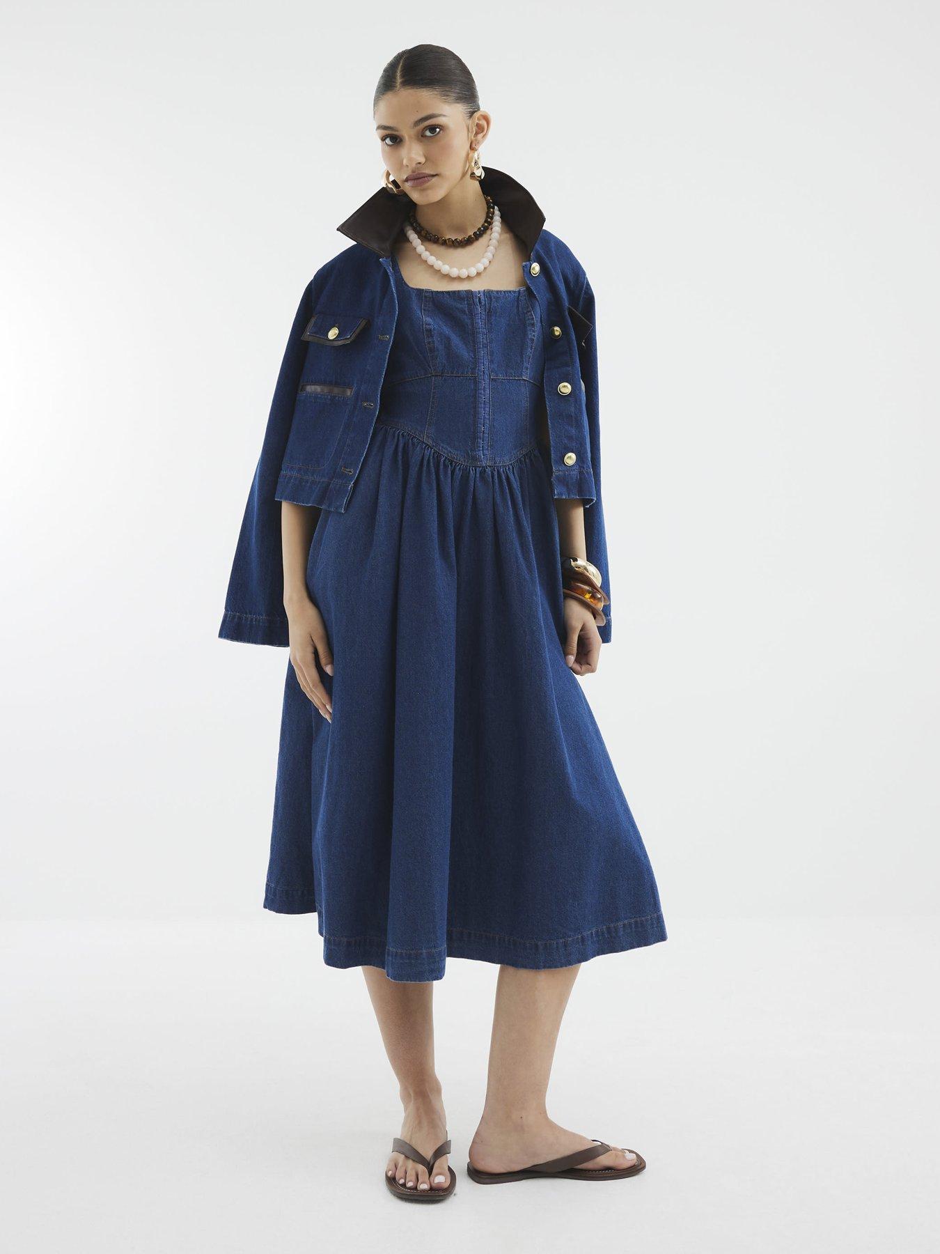 Image 3 of 4 of River Island Denim Corset Midi Dress
