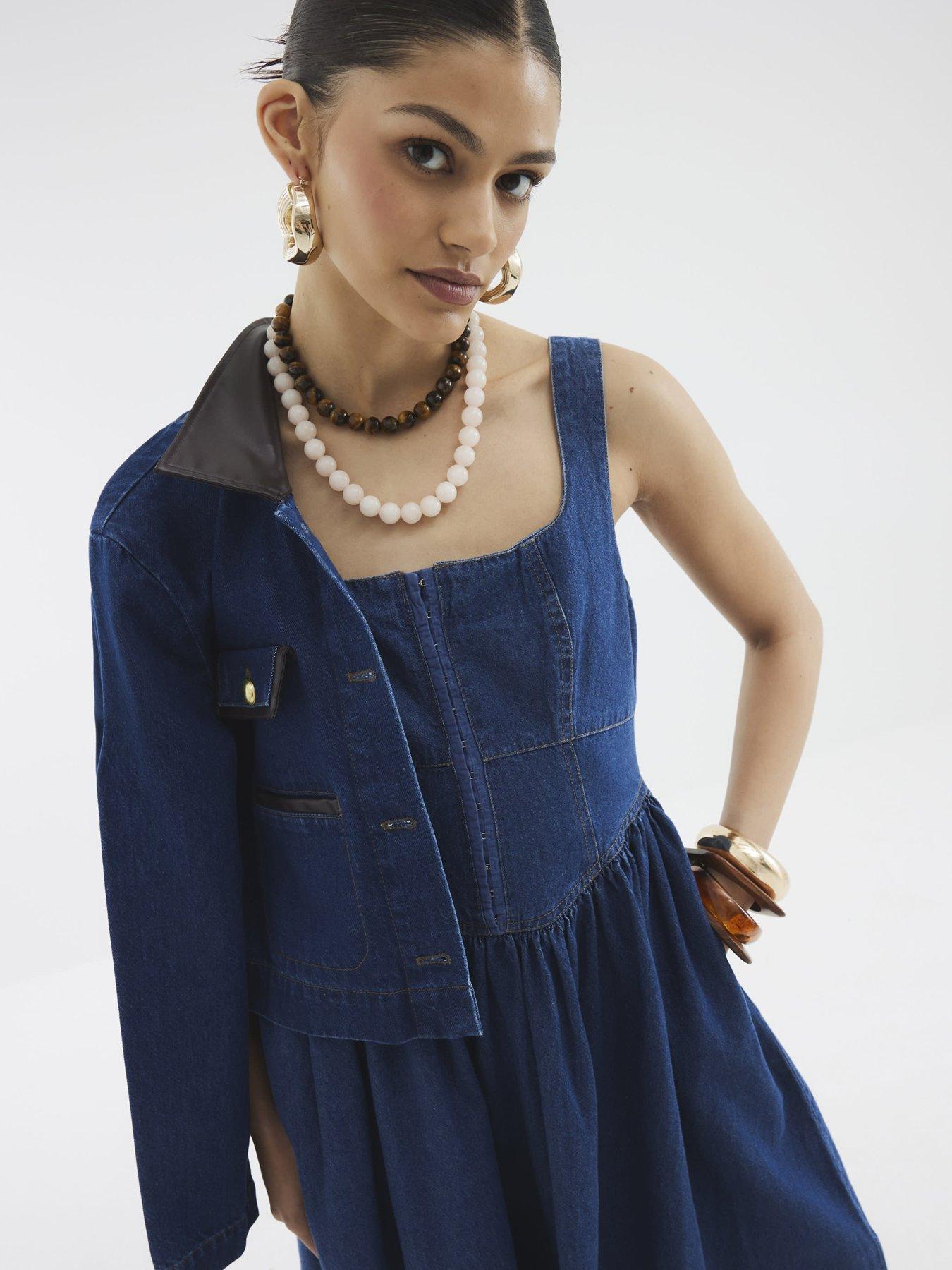 Image 4 of 4 of River Island Denim Corset Midi Dress