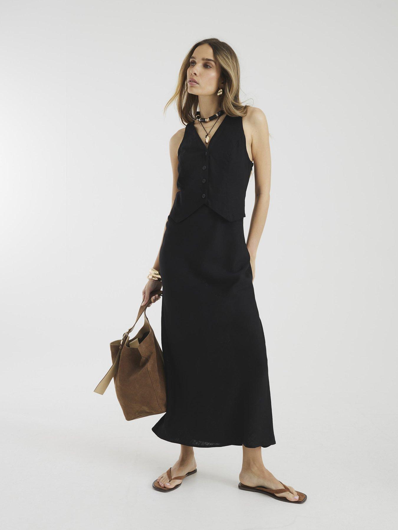 undefined Linen Blend Waistcoat Midi Dress