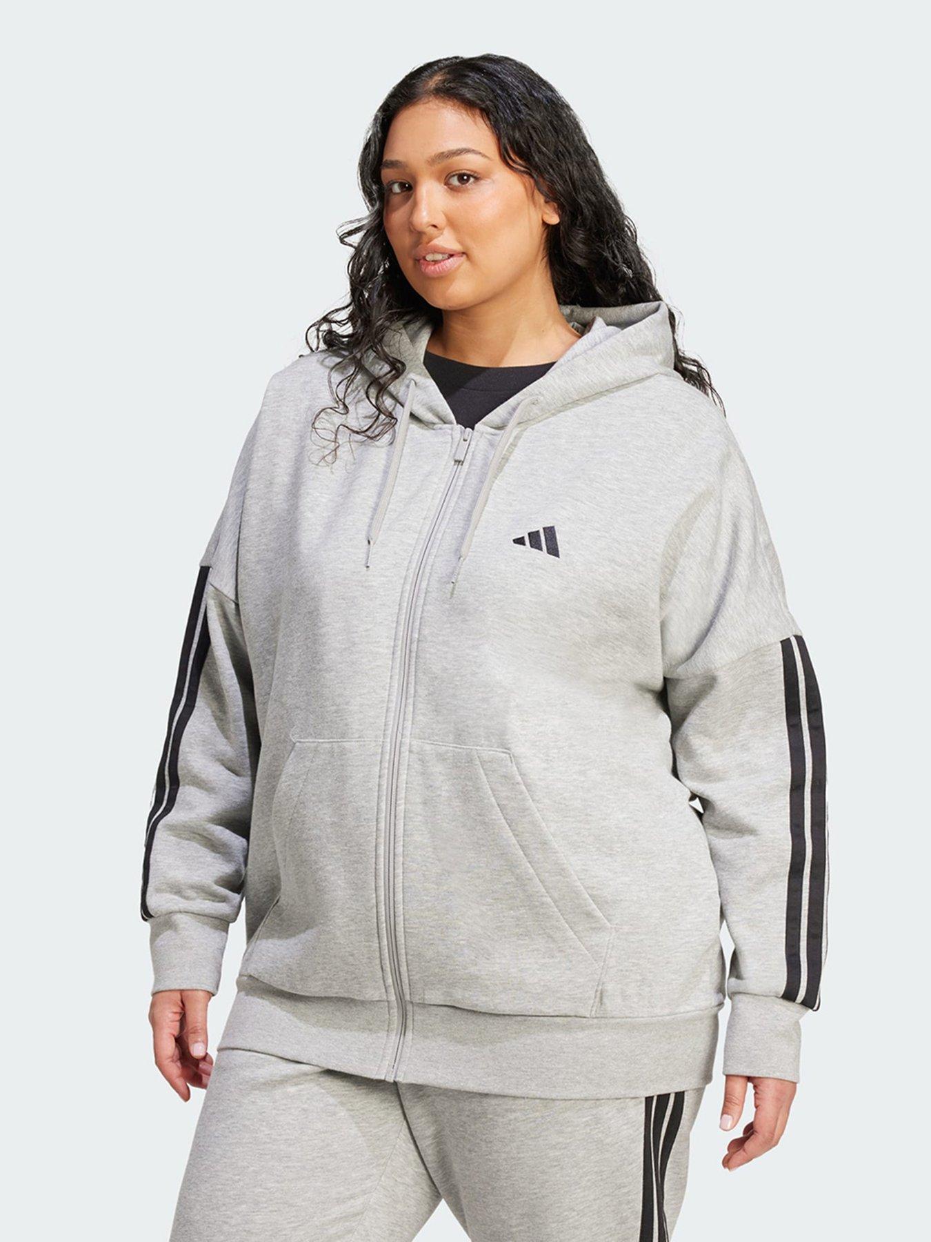 undefined Essentials 3-Stripes Full-Zip Fleece Hoodie (Plus Size)