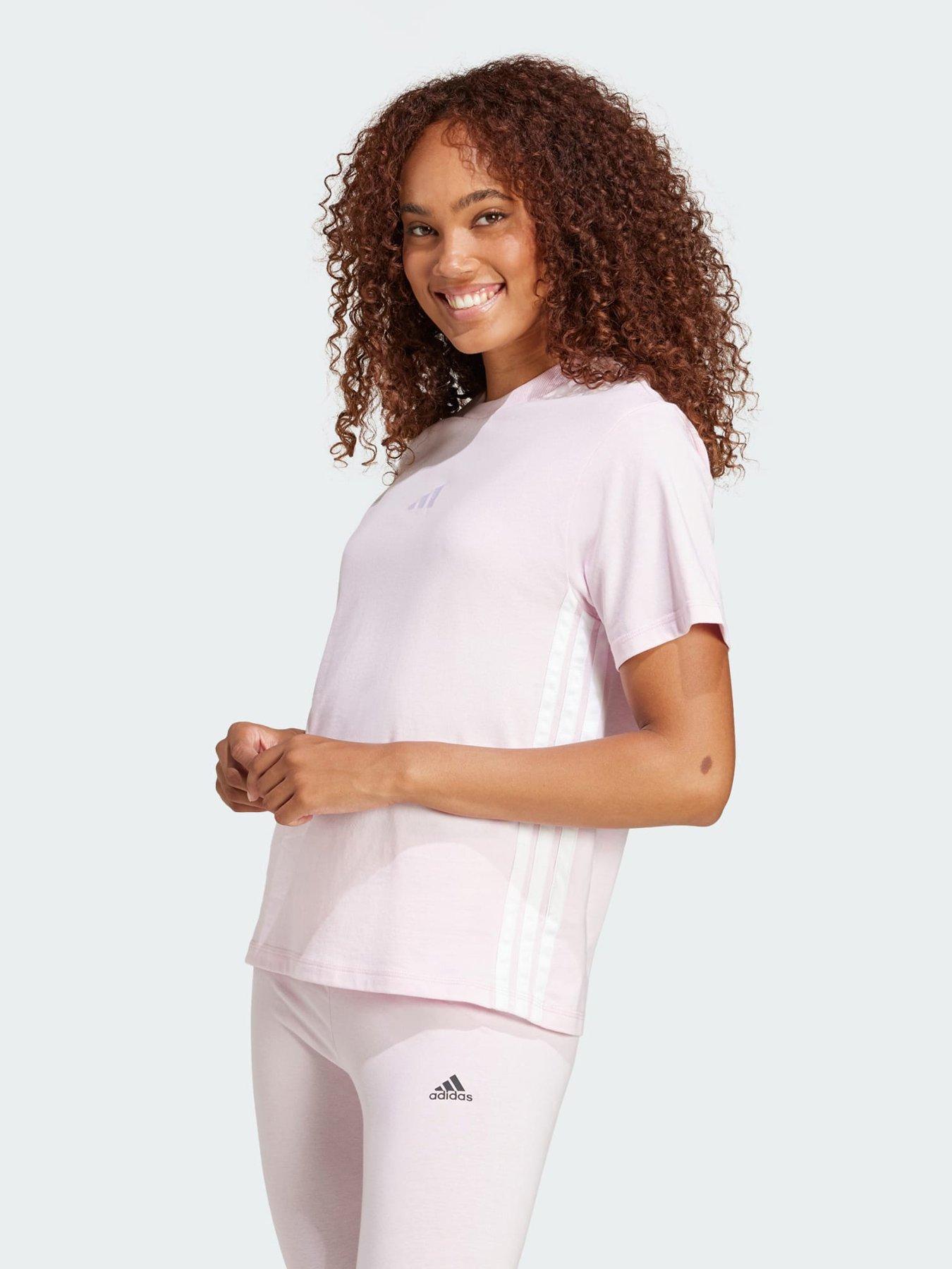 adidas Essentials 3-Stripes Cotton Tee, Pink, Size L, Women