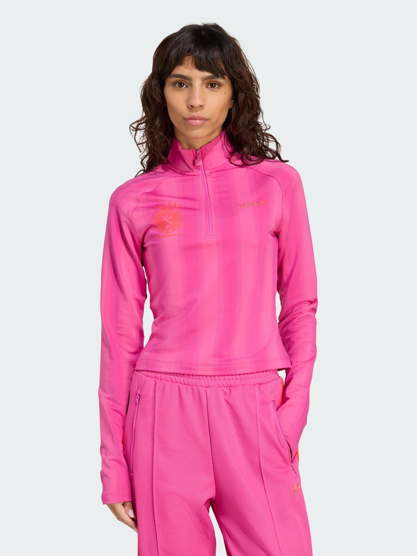 adidas Originals Half-Zip Graphic Football Long-Sleeve Top, Pink, Size Xs, Women