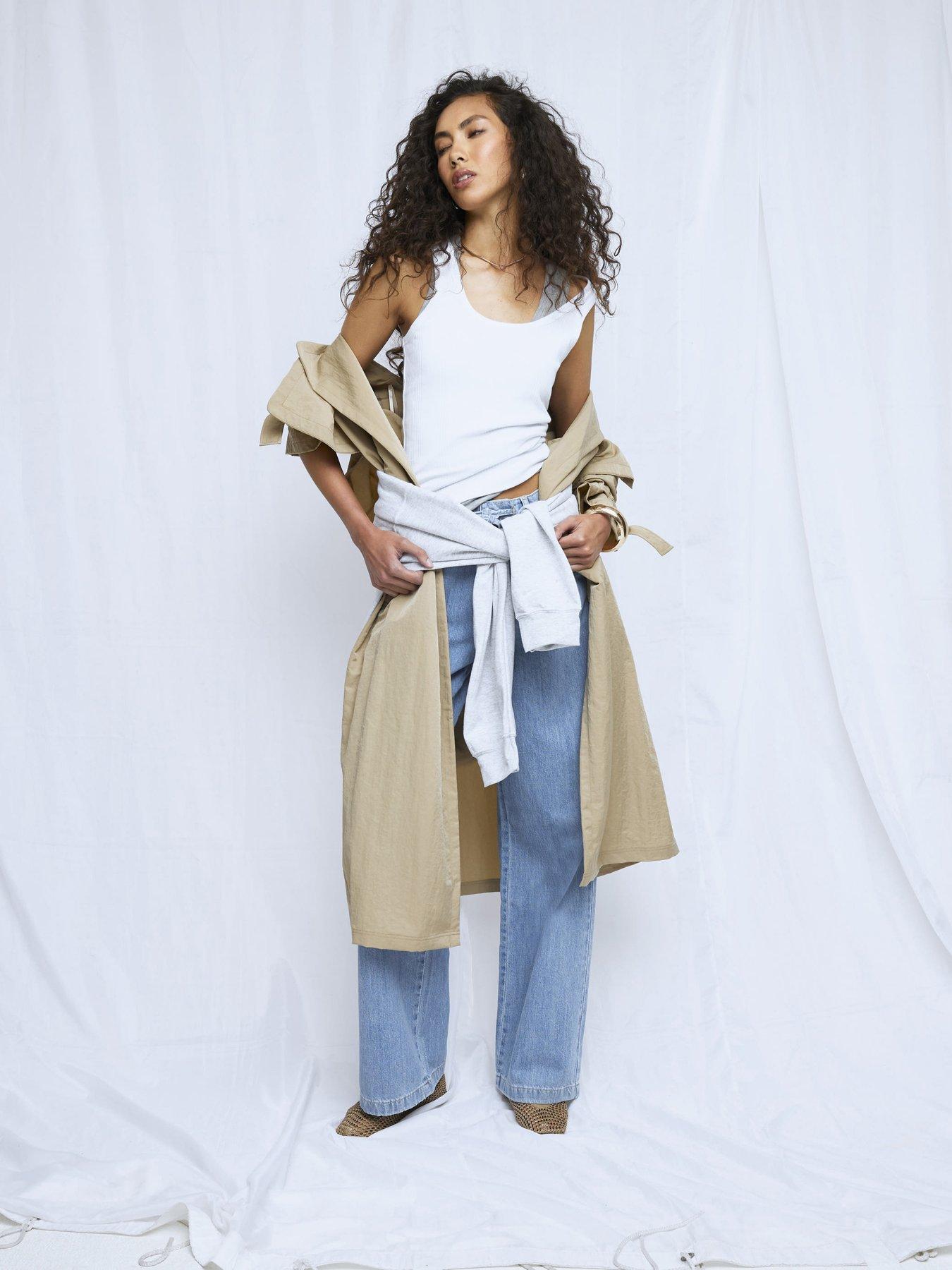 Image 2 of 4 of River Island Wide Leg Tie Front Jeans - Blue