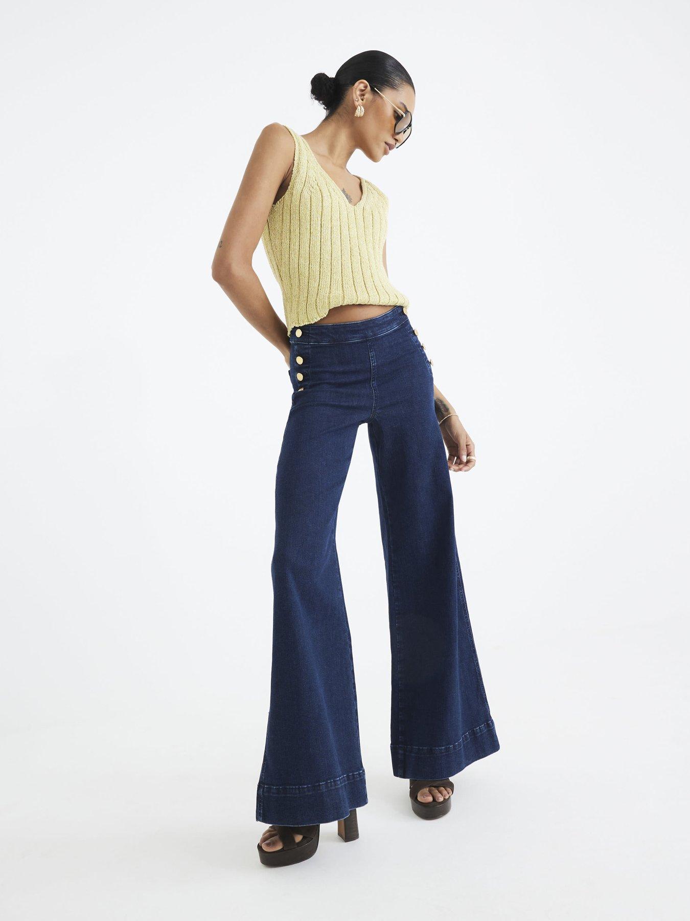undefined High Rise Palazzo Button Detail Jeans
