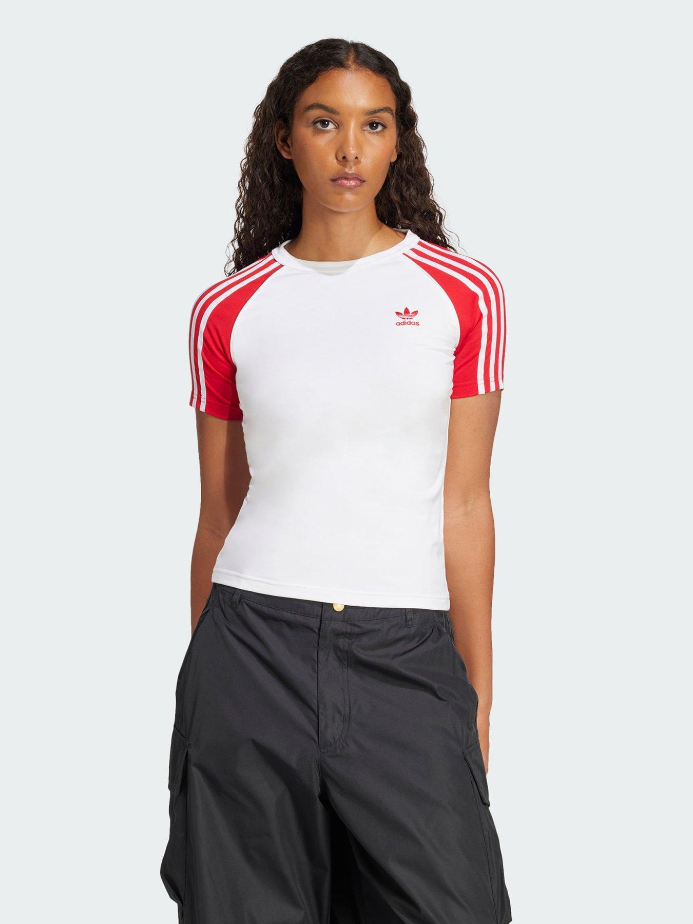 adidas Originals Adicolor 3-Stripes Raglan Slim Tee, White/Red, Size Xl, Women