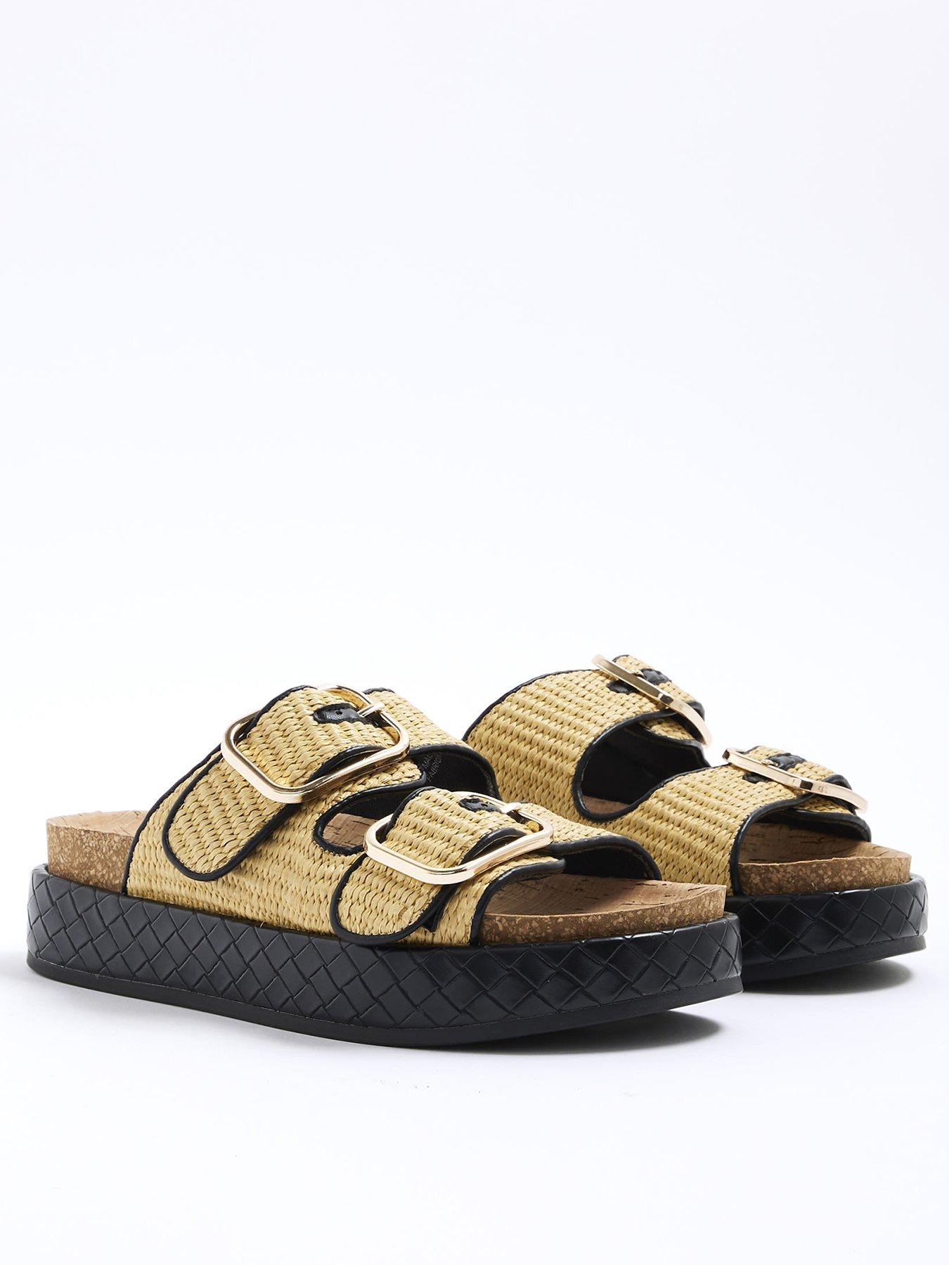 undefined Raffia Double Strap Footbed Sandals