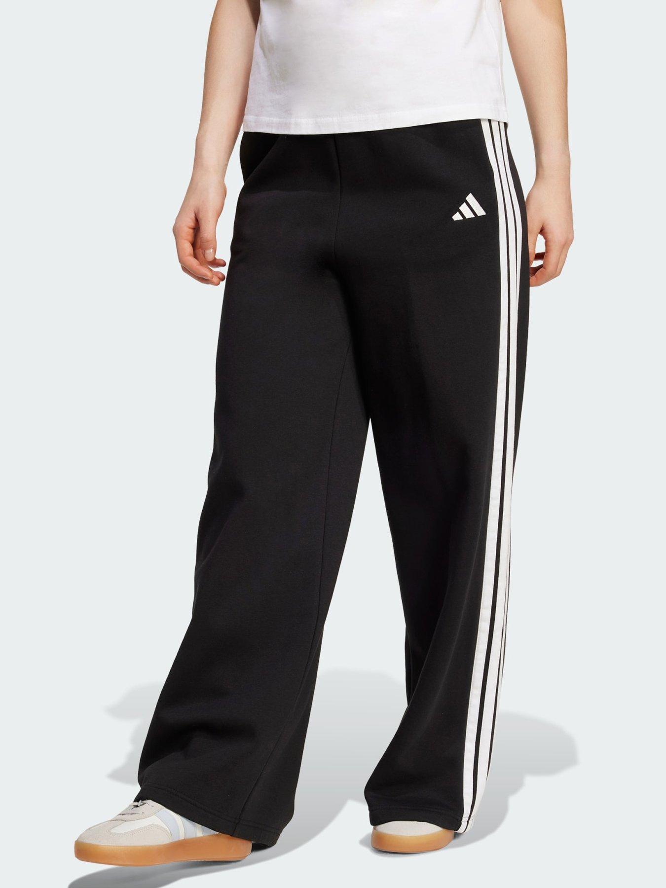 undefined 3-Stripes Fleece Wide Pant - Black