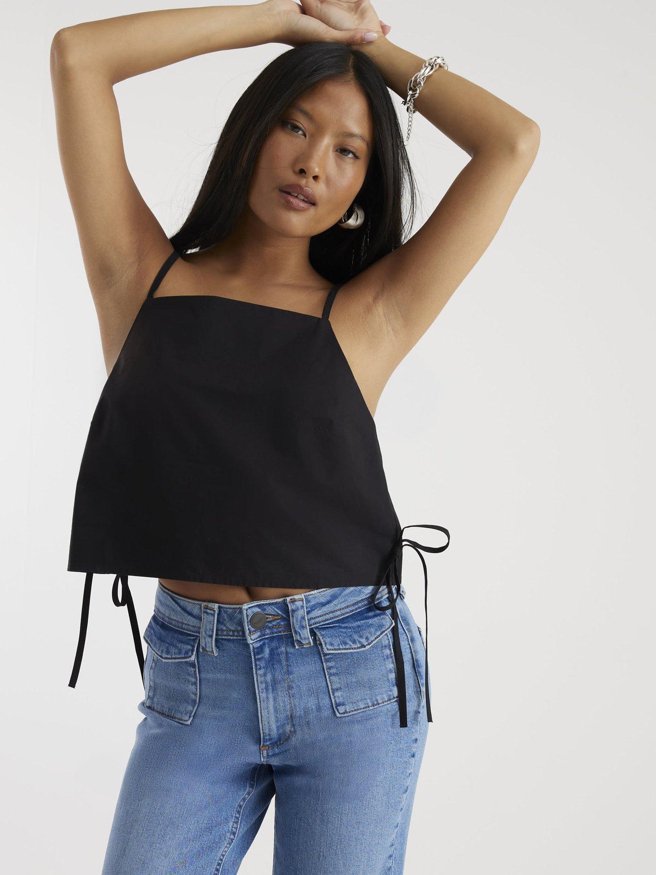 Image 4 of 4 of River Island Petite Denim High Waisted Relaxed Flare Jeans