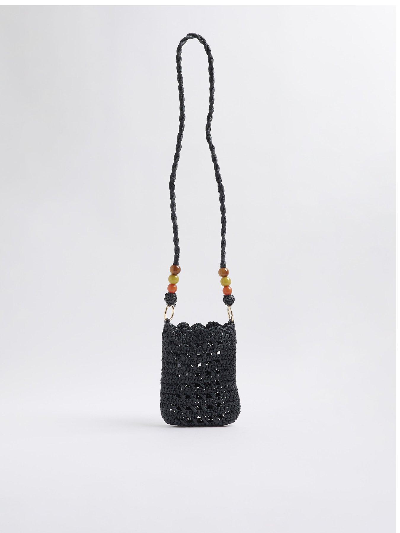 undefined Raffia Beaded Cross Body Phone Bag