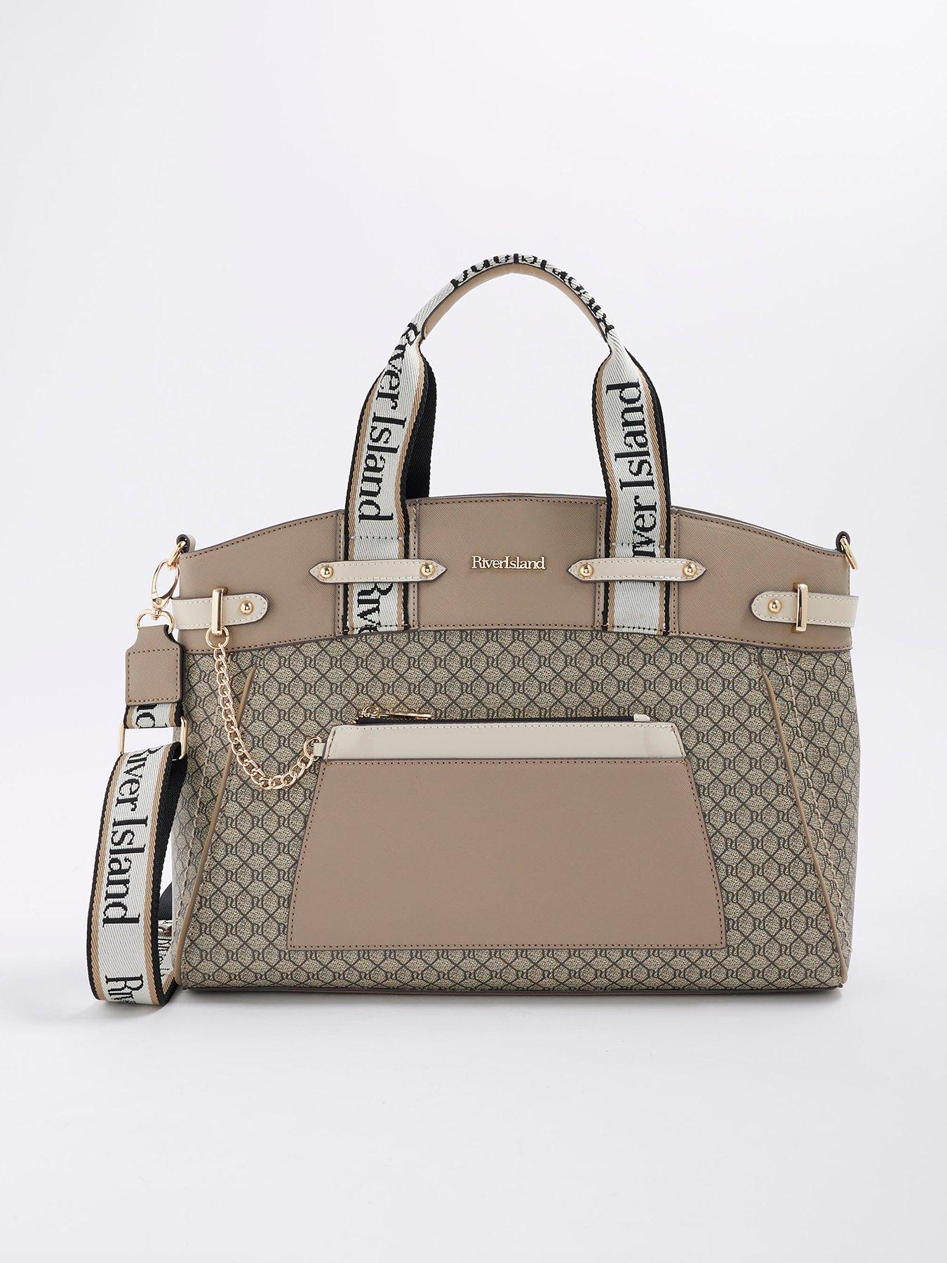 Image 1 of 5 of River Island Panelled Webbing Handle Tote Bag