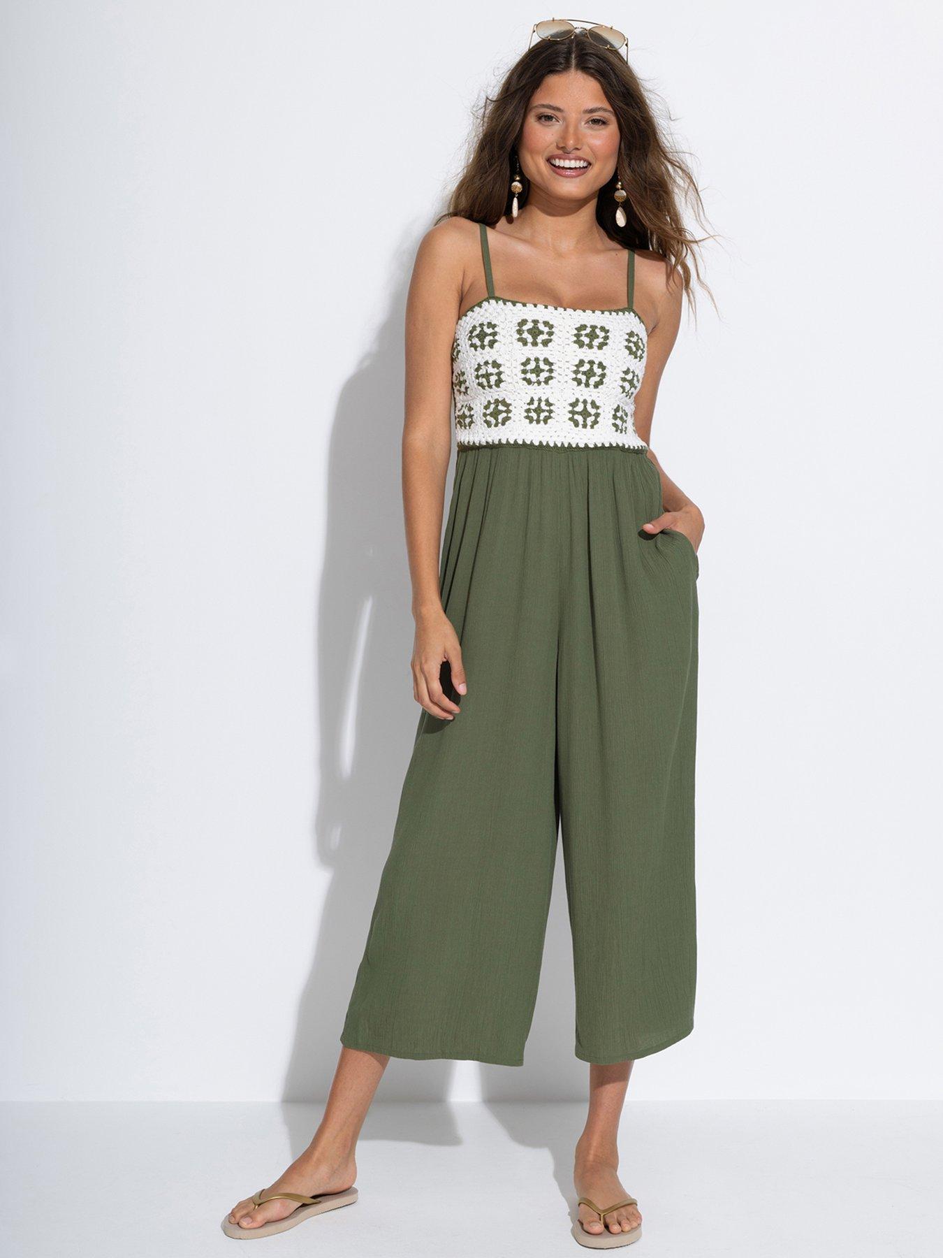 Pour Moi Crochet Bodice Cropped Leg Jumpsuit