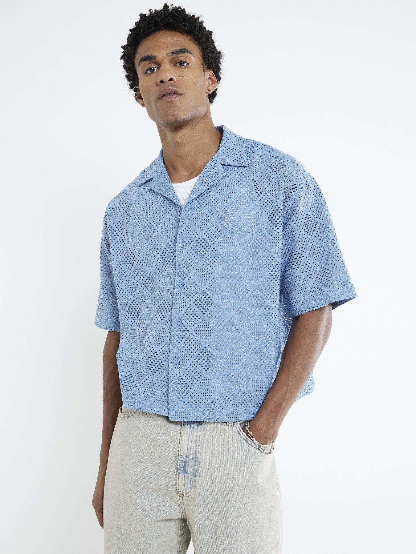 undefined Short Sleeve Diamond Crochet Shirt