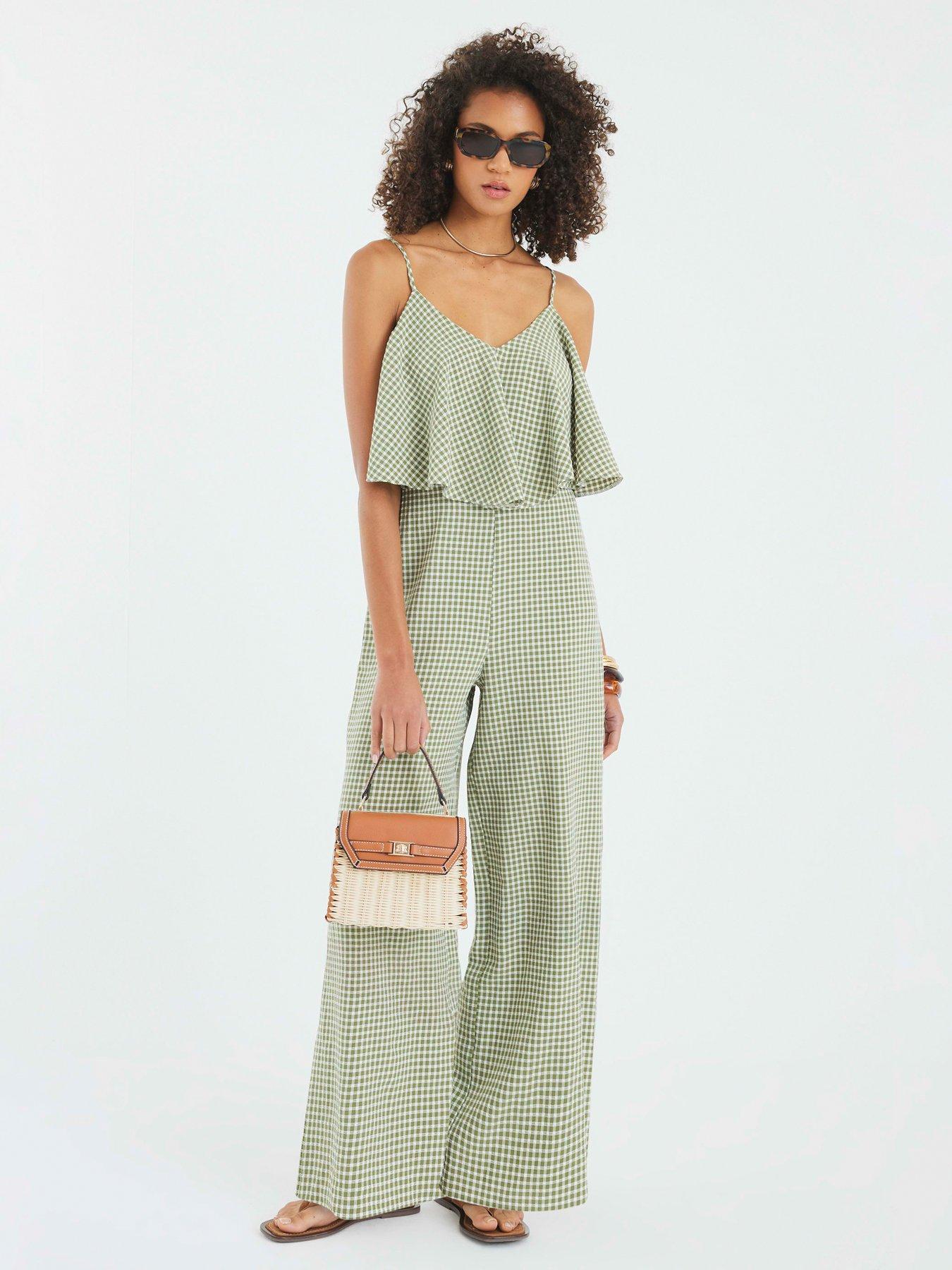 undefined Gingham Double Layer Wide Leg Jumpsuit