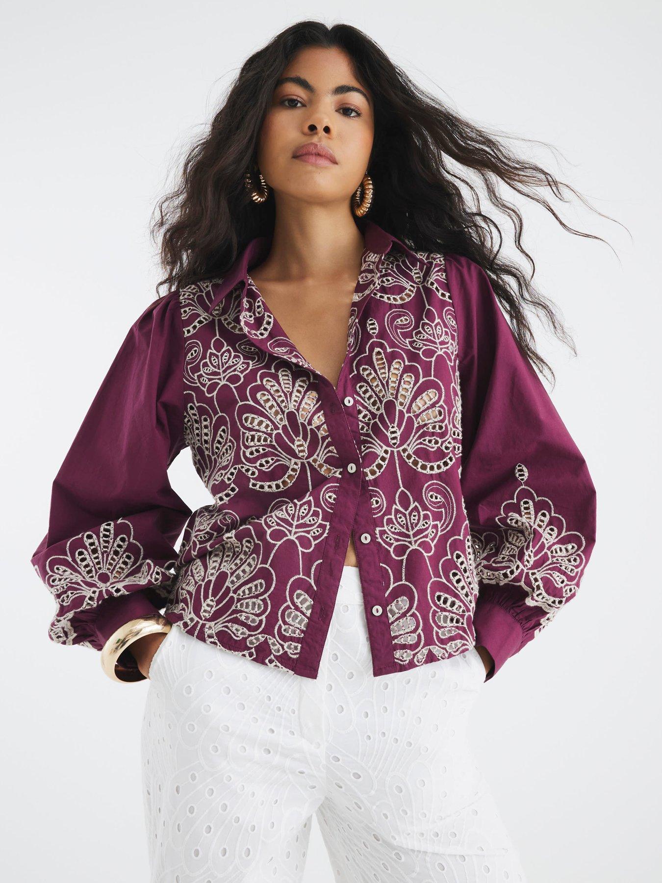 undefined Long Sleeve Cutwork Shirt