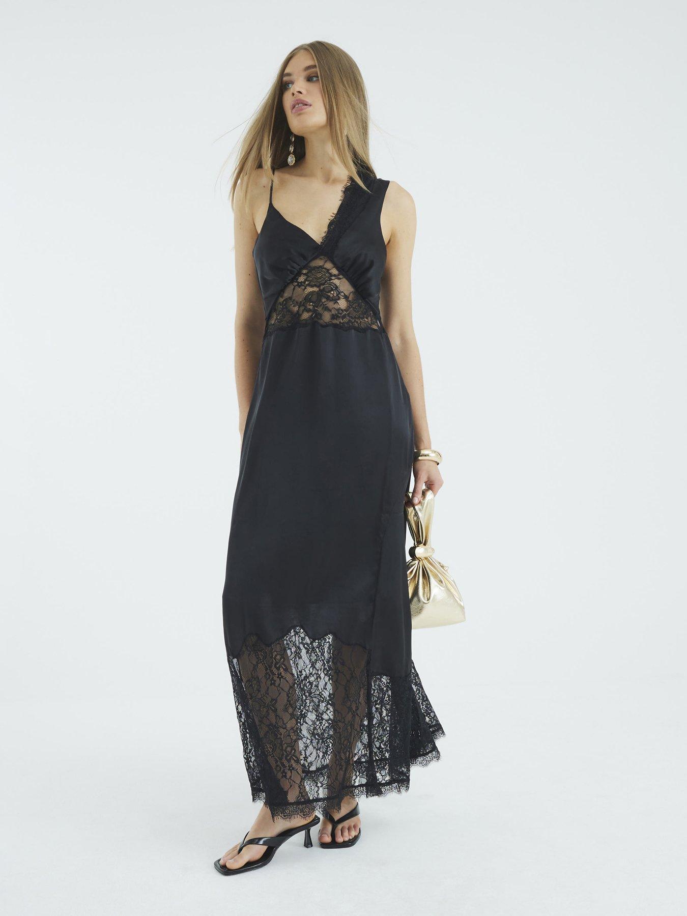 undefined Premium Lace Satin Maxi Slip Dress