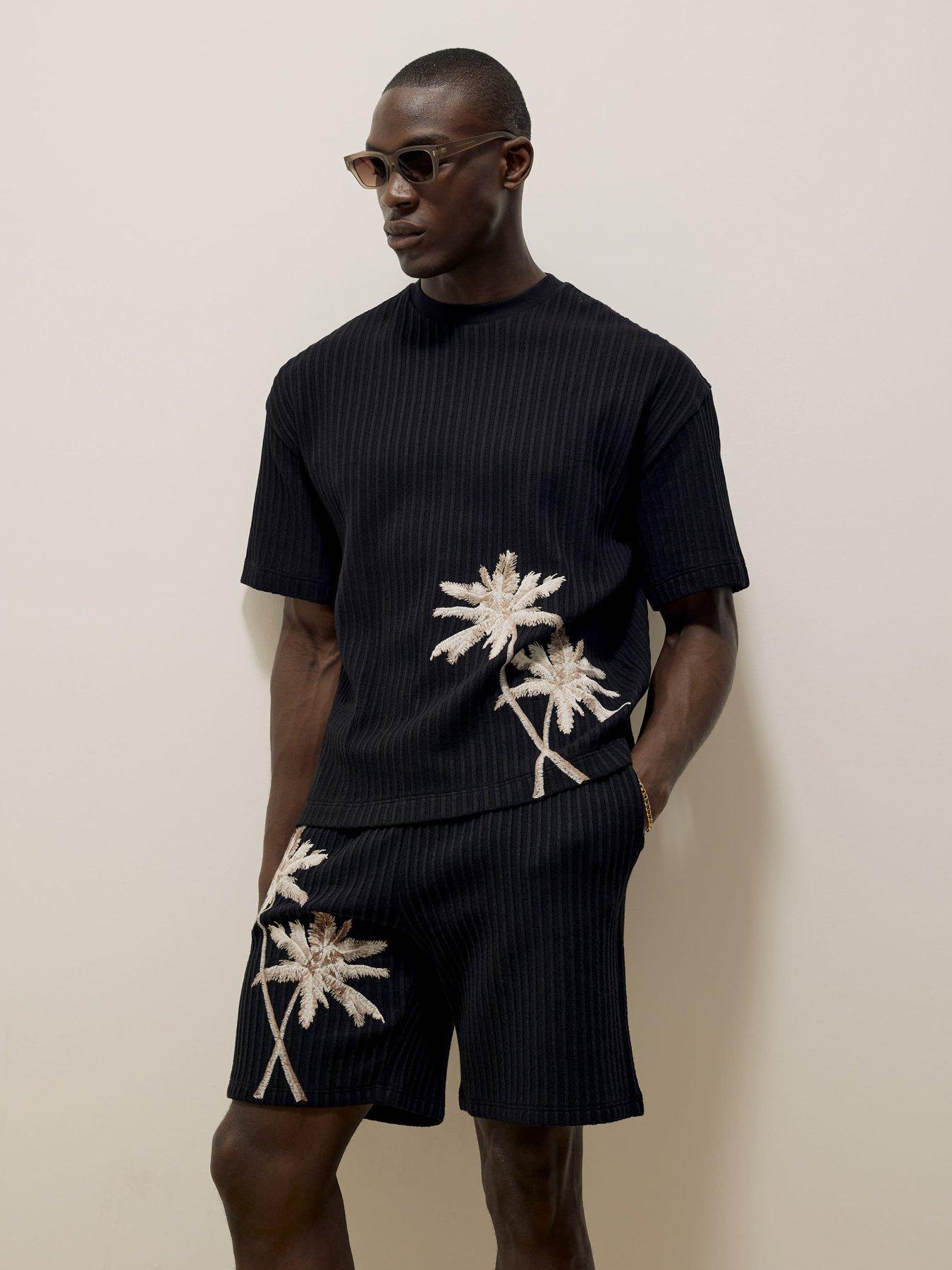 undefined Regular Fit Palm Embroidered Shorts