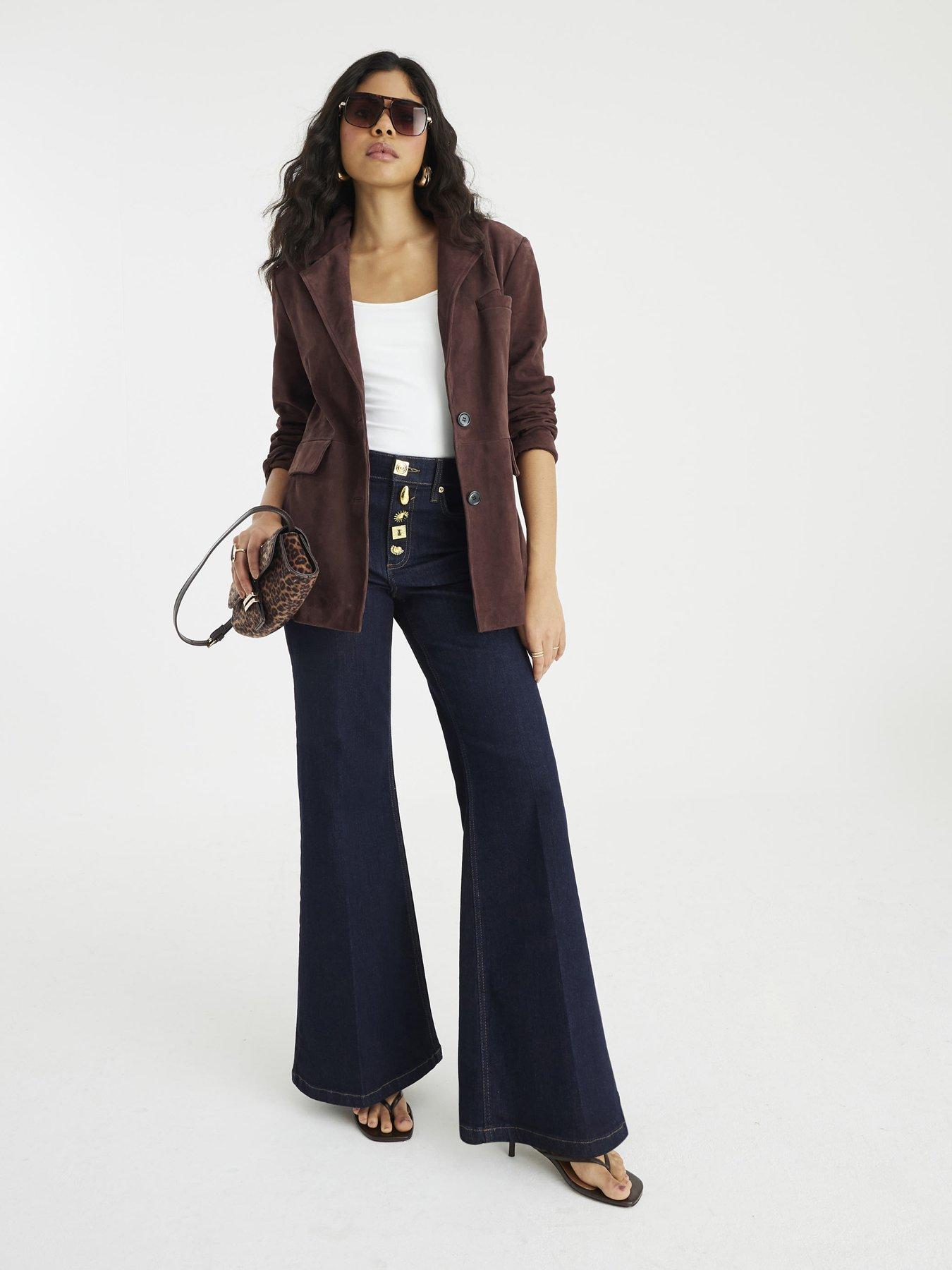 undefined Palazzo Embellished Button Front Jeans