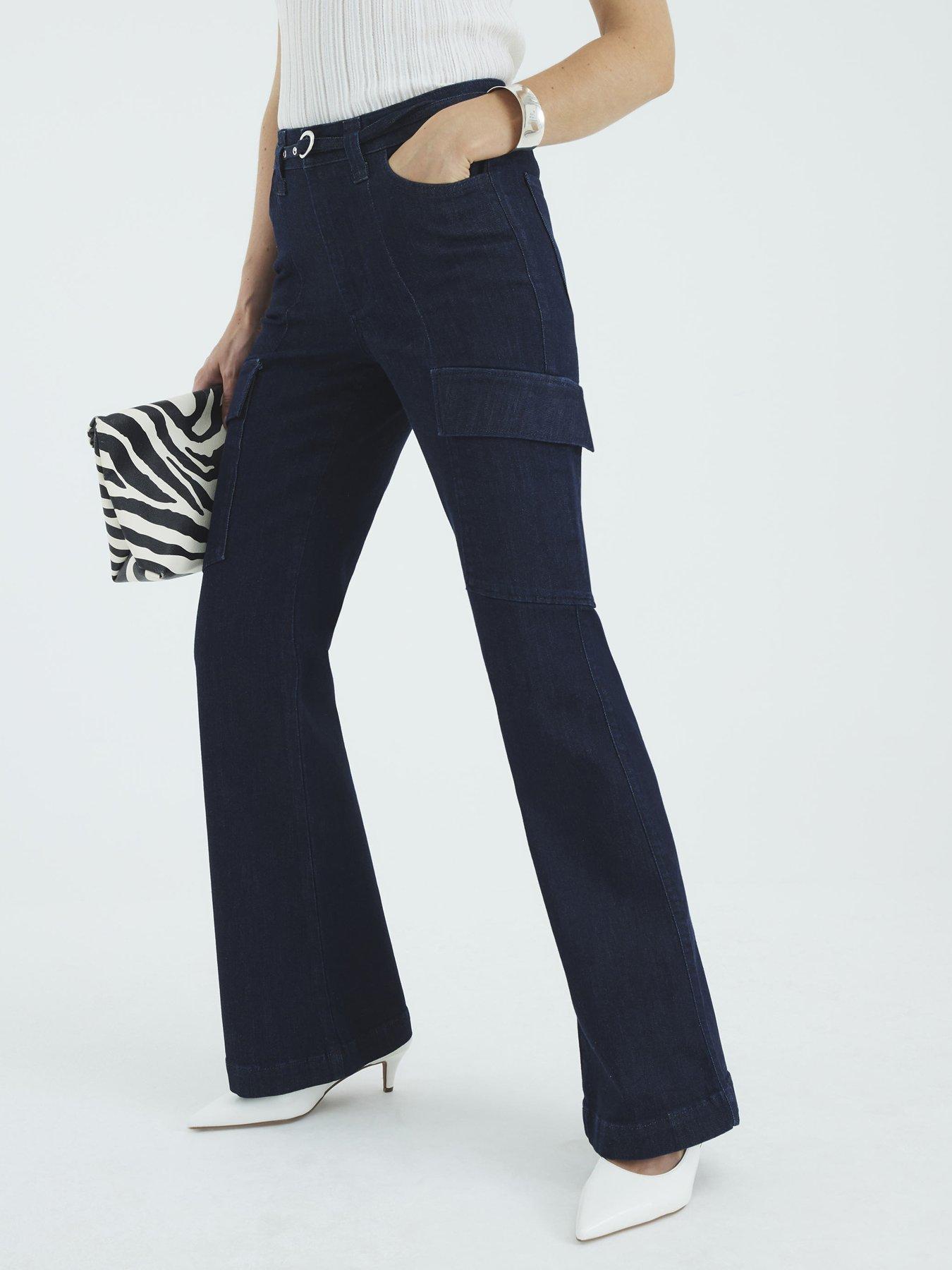 undefined High Rise Relaxed Flared Cargo Jeans