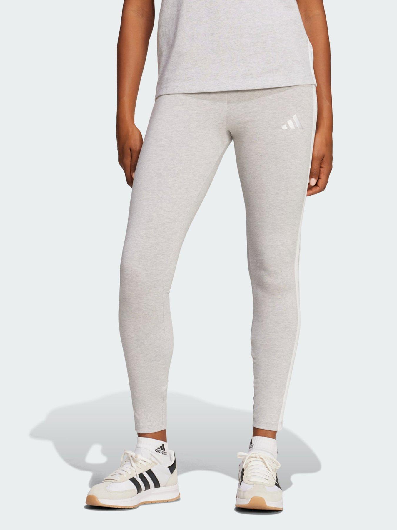 adidas Essentials 3-Stripes Cotton Leggings, Grey, Size Xs, Inside Leg Regular, Women