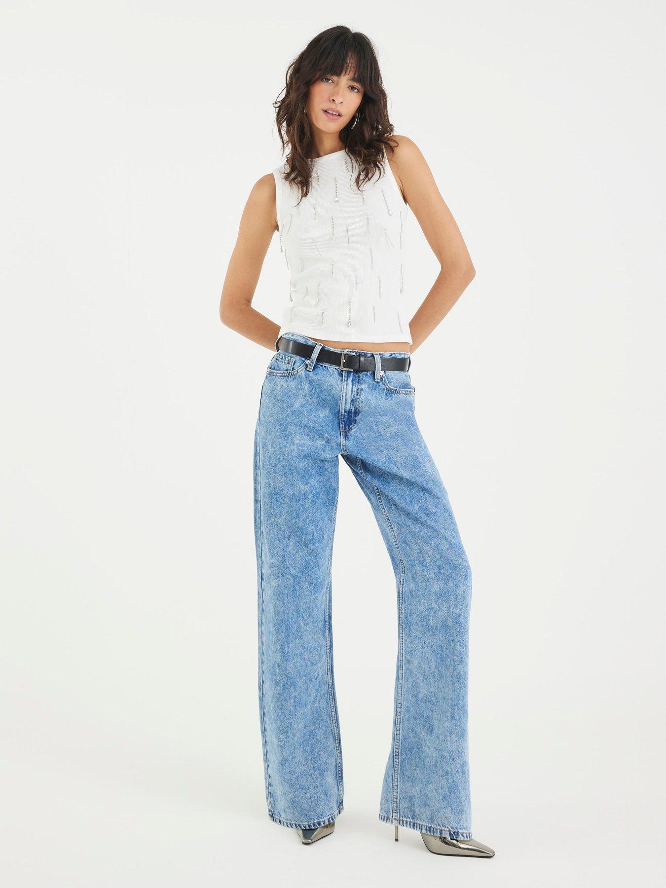 undefined Belted Relaxed Straight Leg Jeans