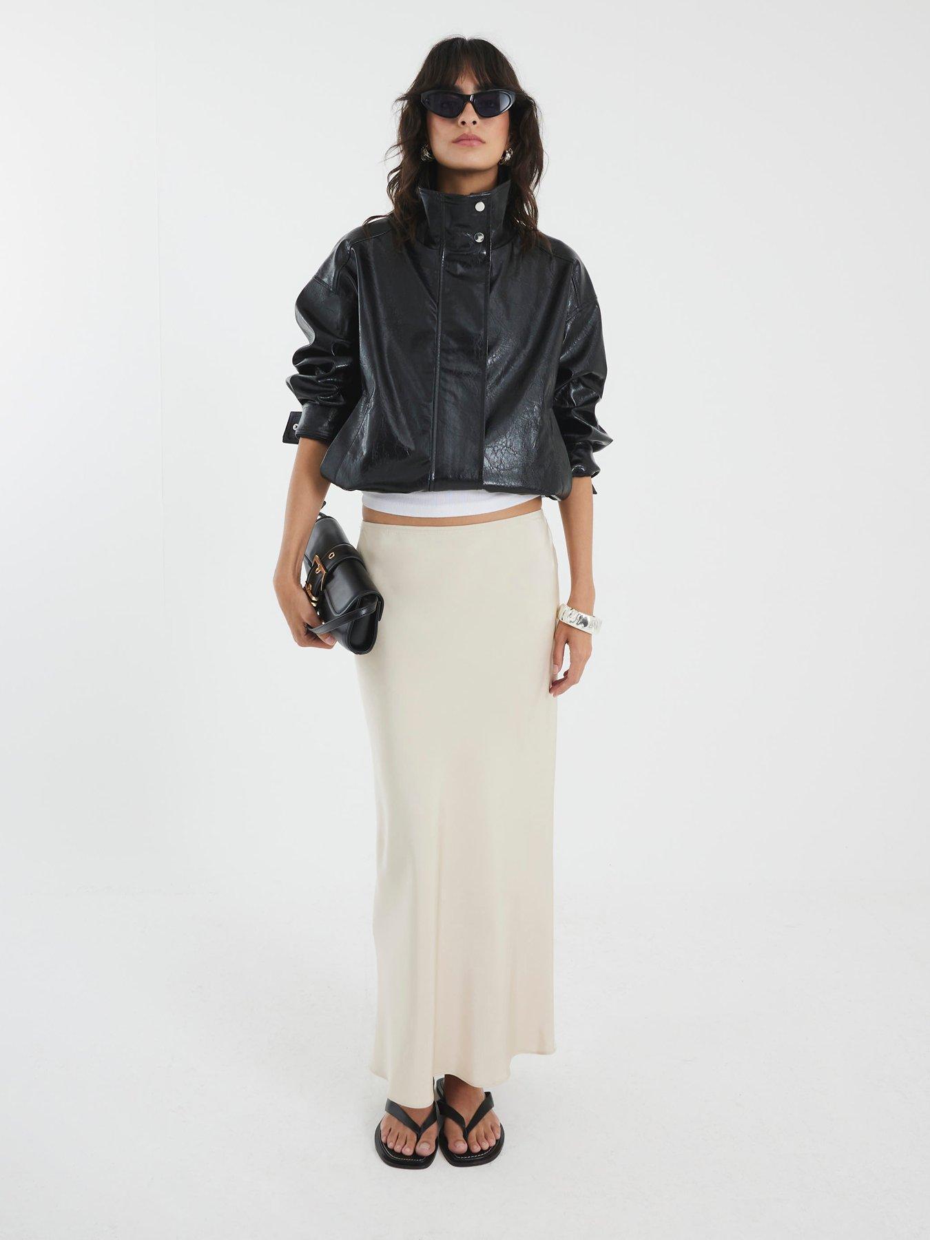 undefined Faux Leather Funnel Neck Jacket