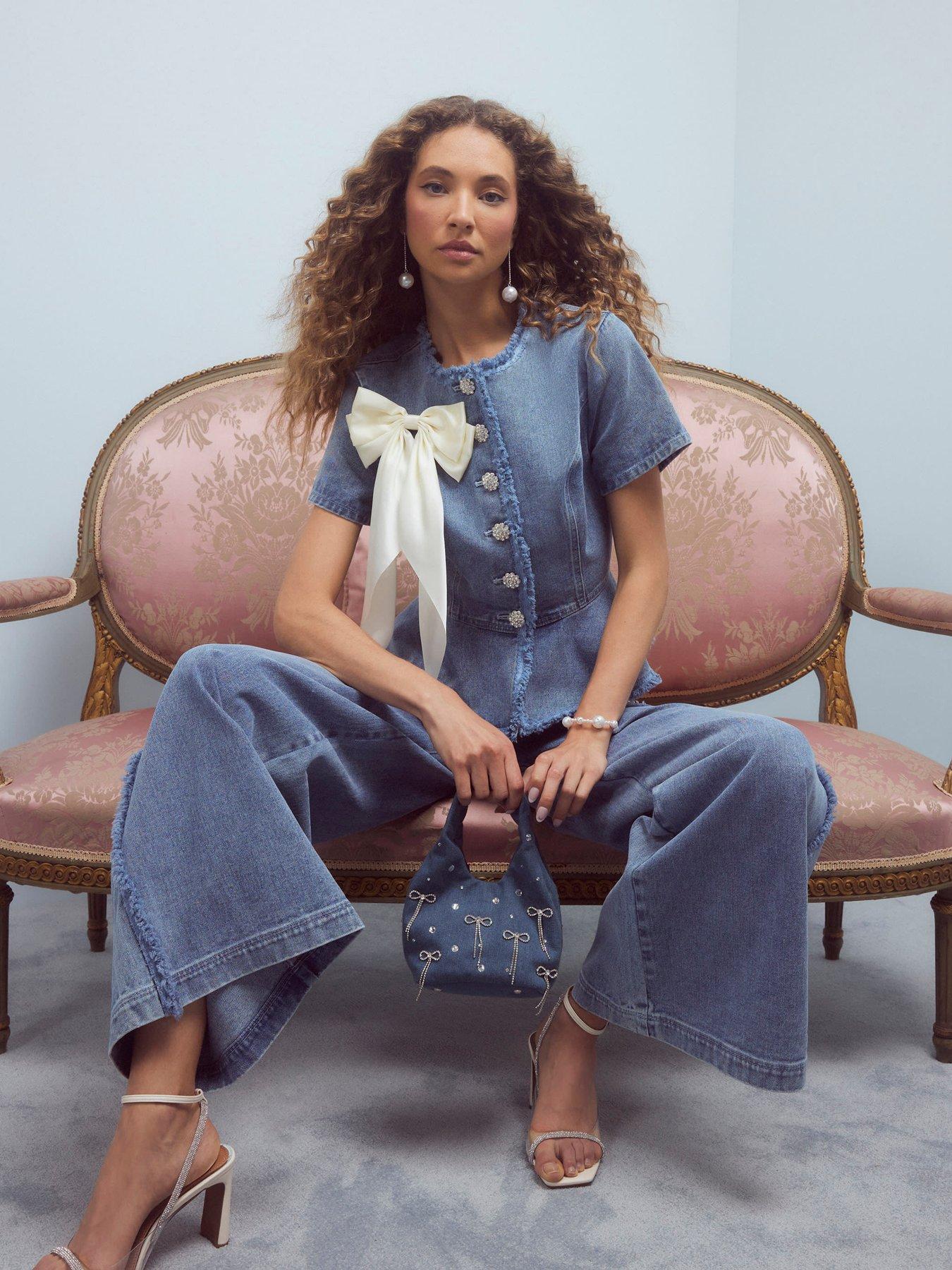 undefined Denim Short Sleeve Peplum Jacket