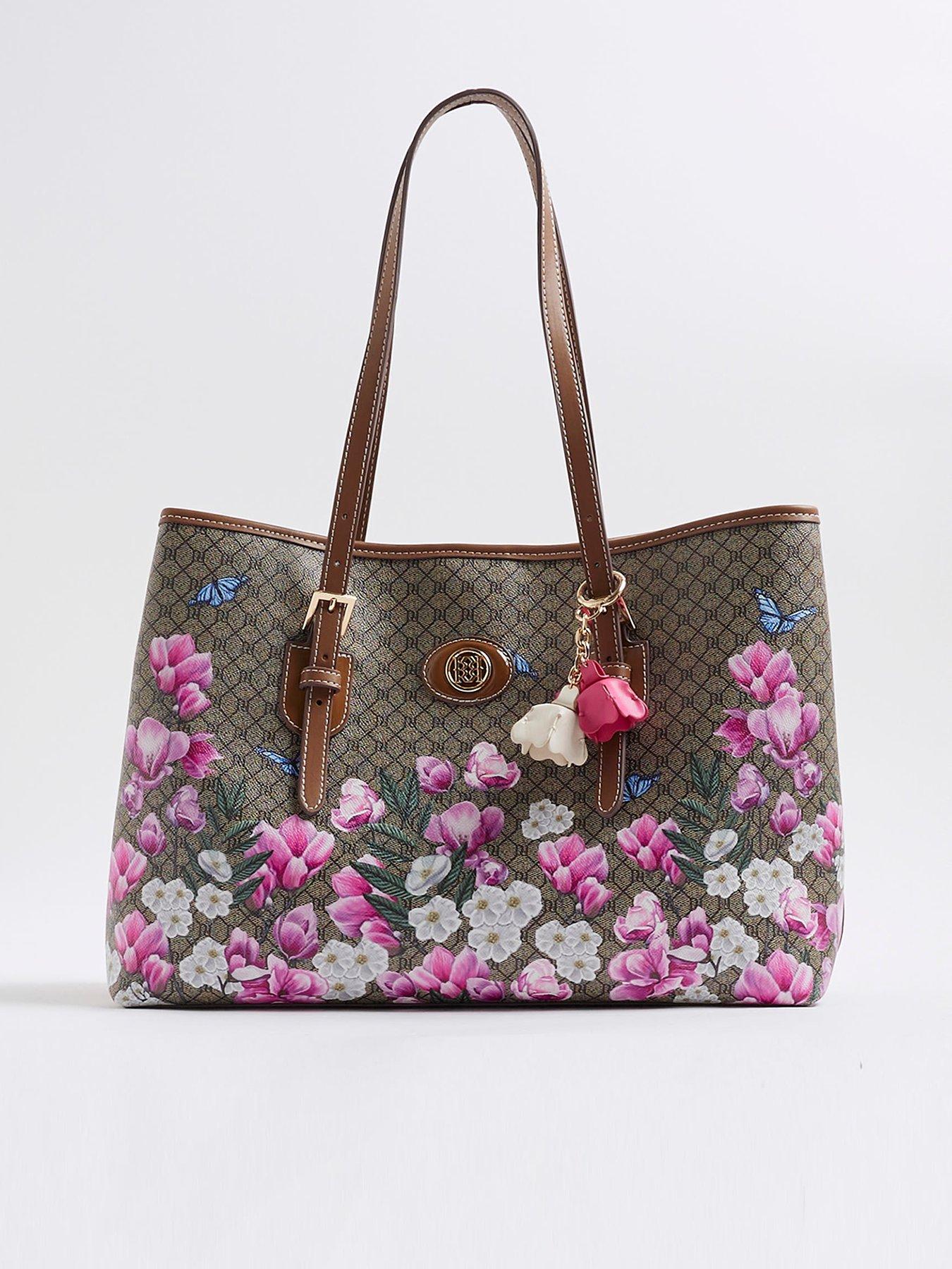 undefined Floral Monogram Buckle Shopper Bag