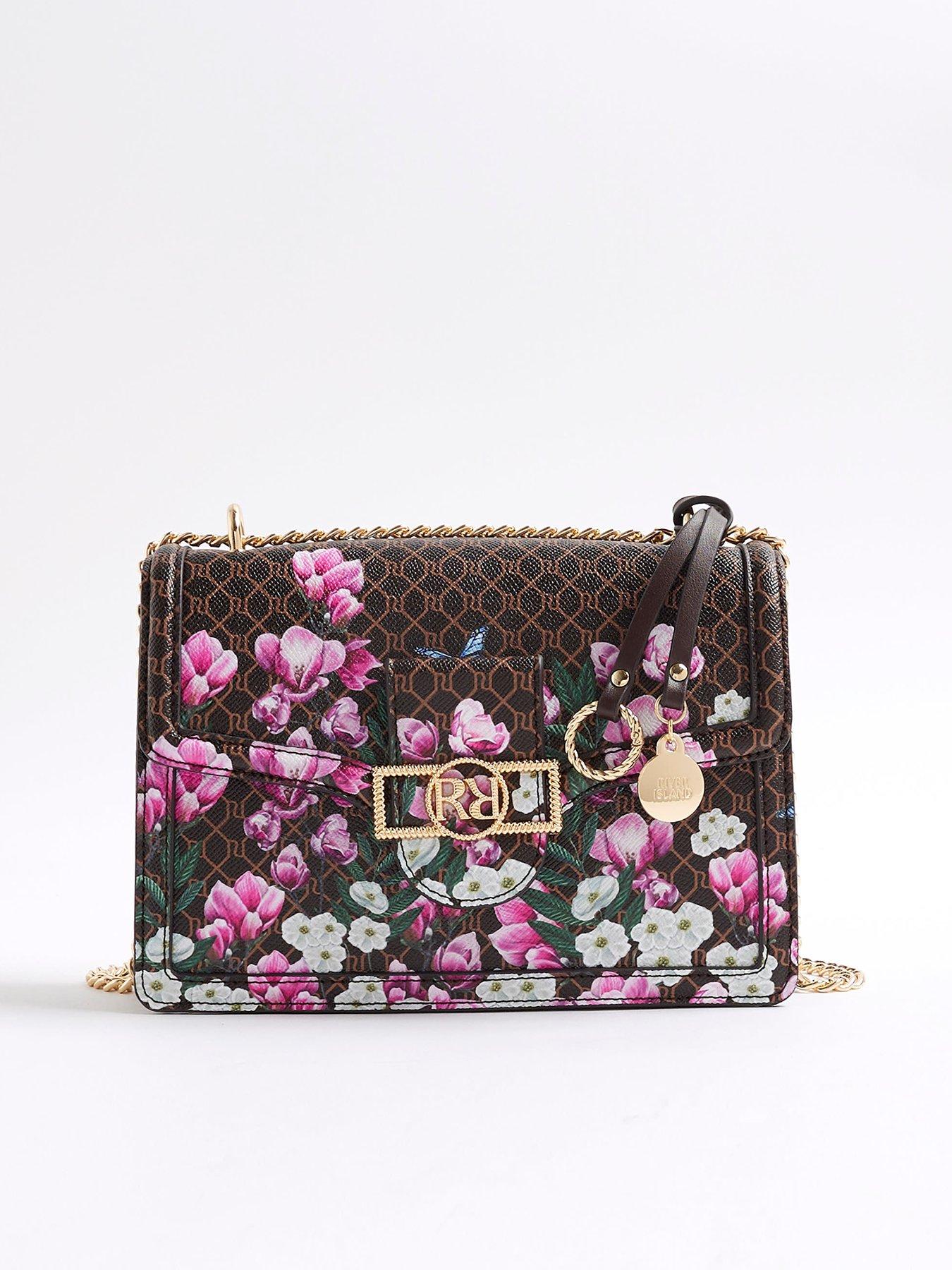 River Island Floral Monogram Paneled Shoulder Bag