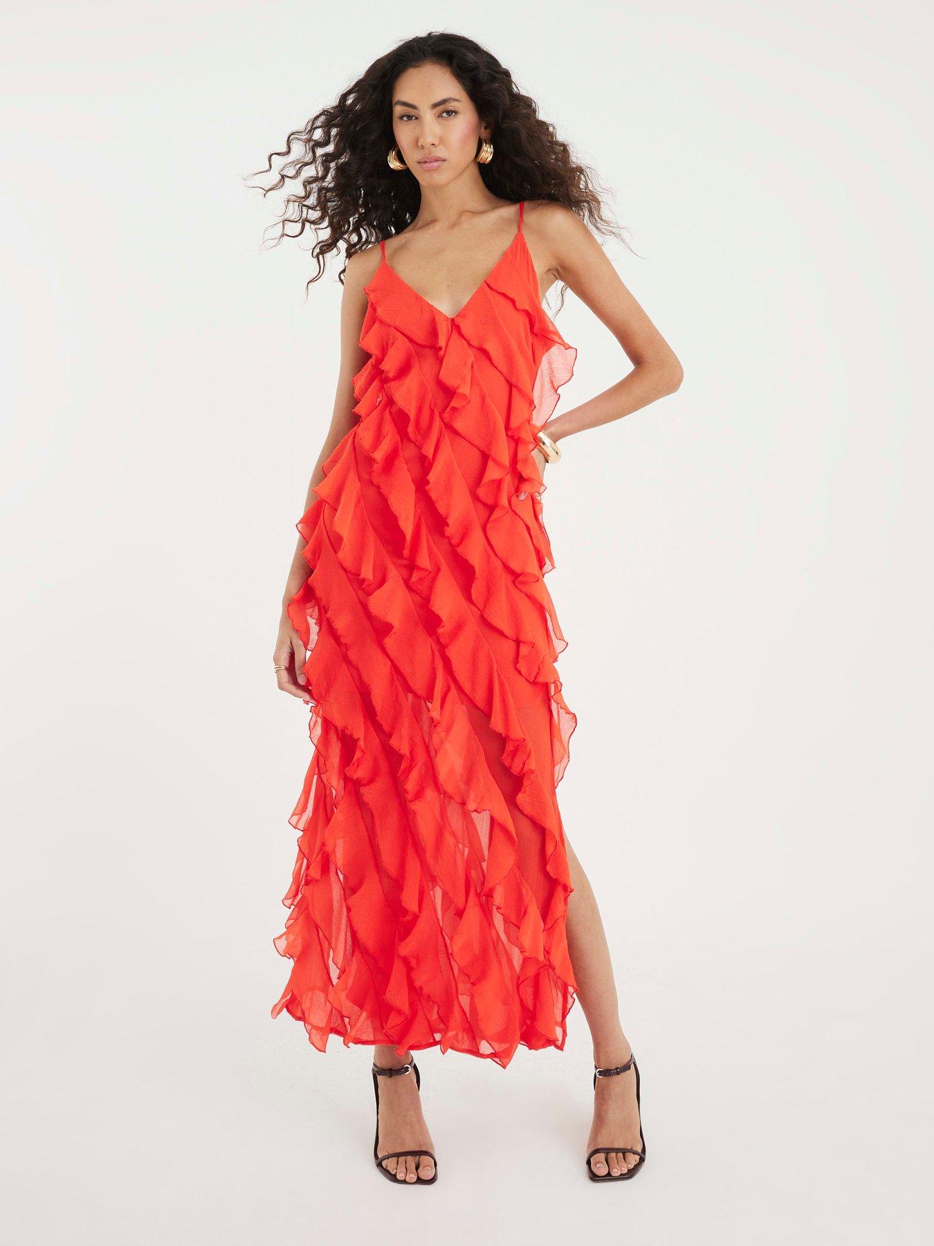 undefined Sleeveless Ruffle Midi Dress