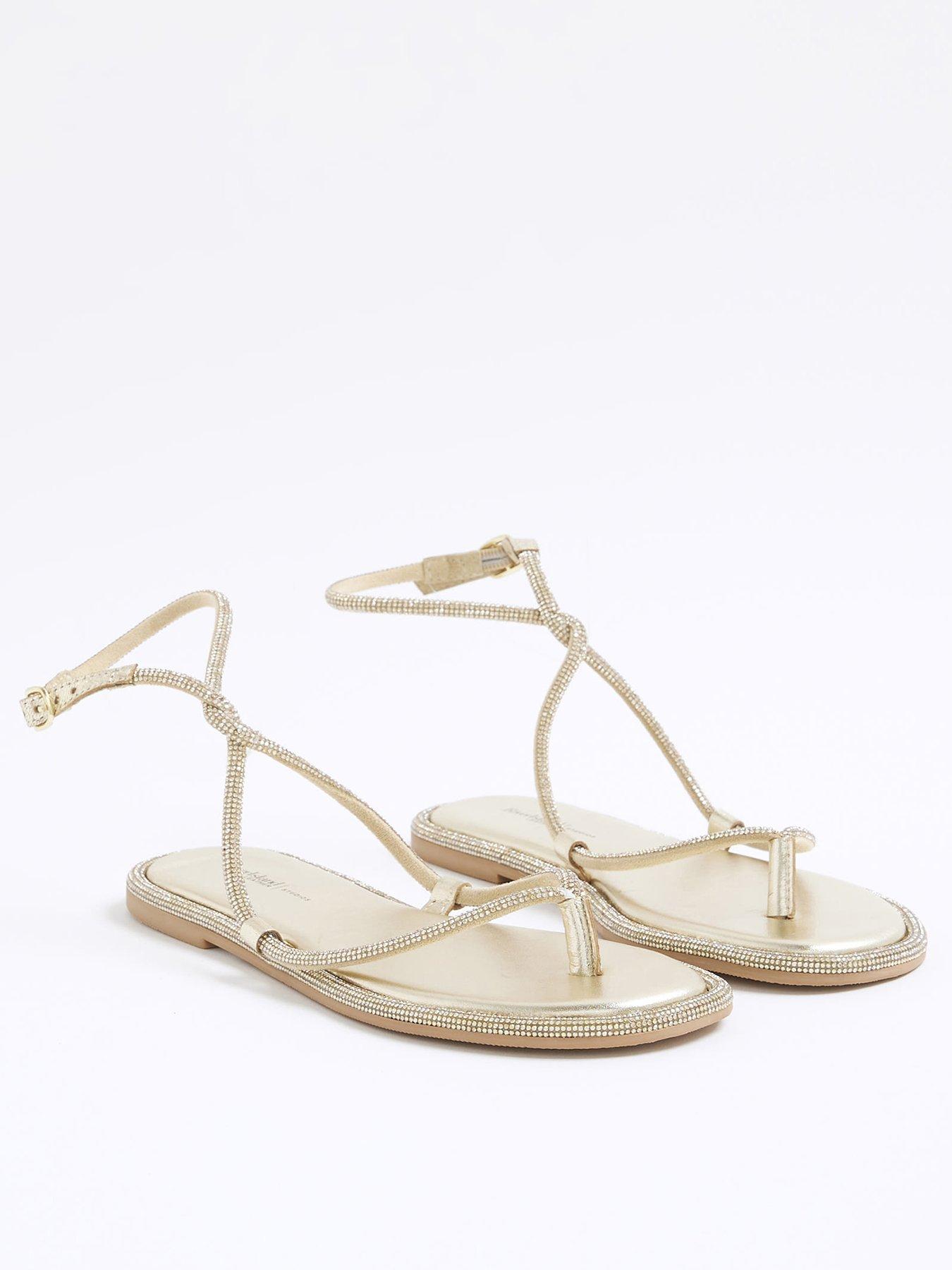 undefined Embellished Twist Strappy Sandals - Gold