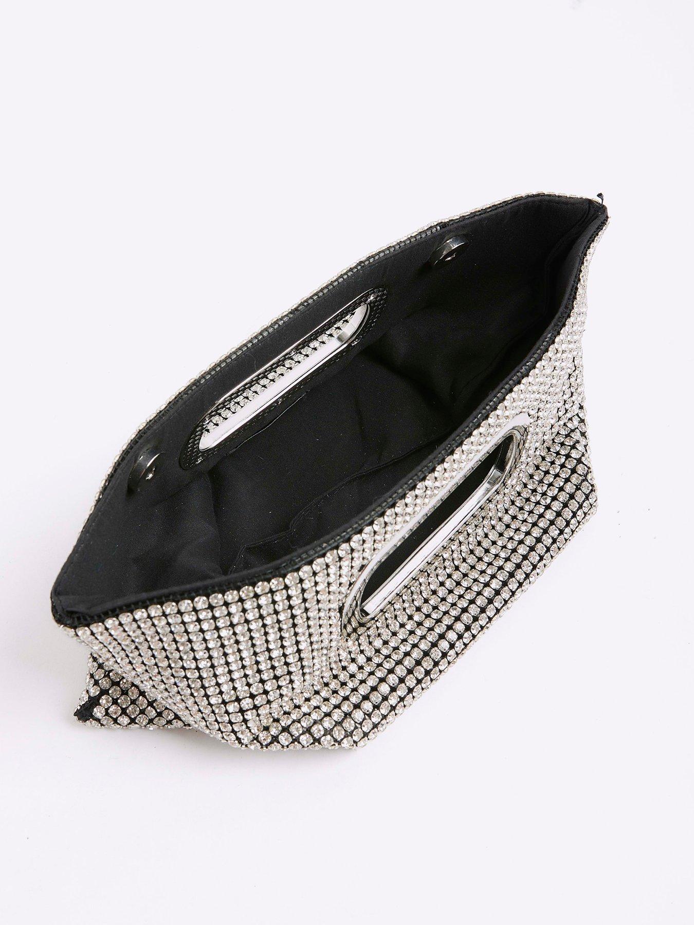 River Island Metal Handle Diamante Clutch Bag Silver Very