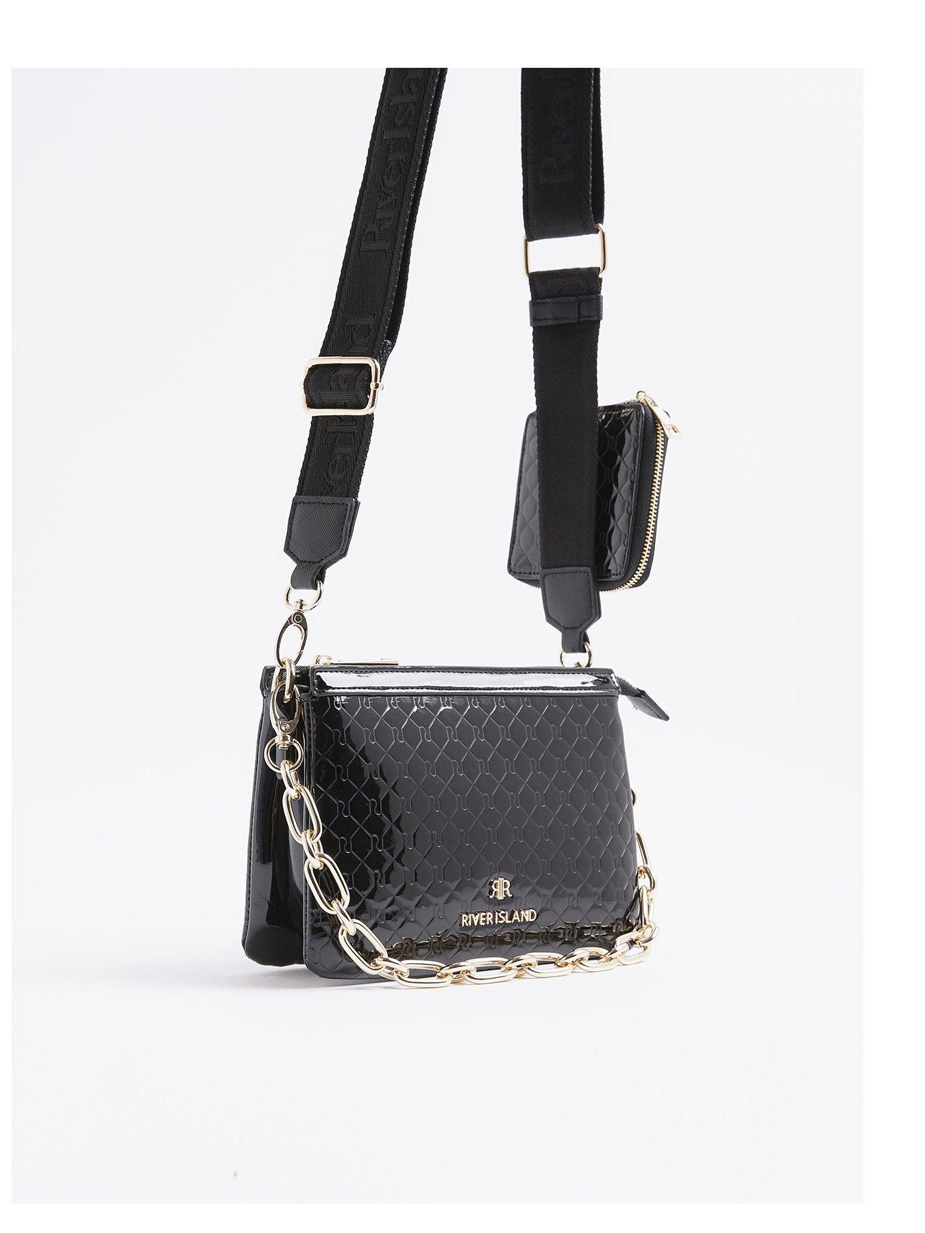 Image 3 of 5 of River Island Small Monogram Chain Cross Body Bag - Black