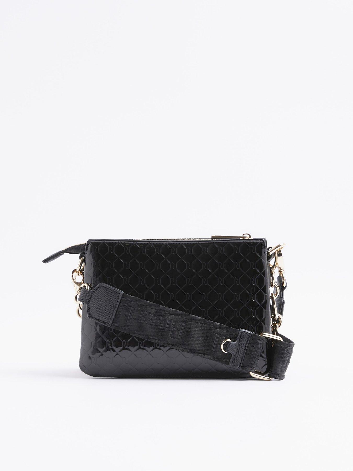 Image 4 of 5 of River Island Small Monogram Chain Cross Body Bag - Black