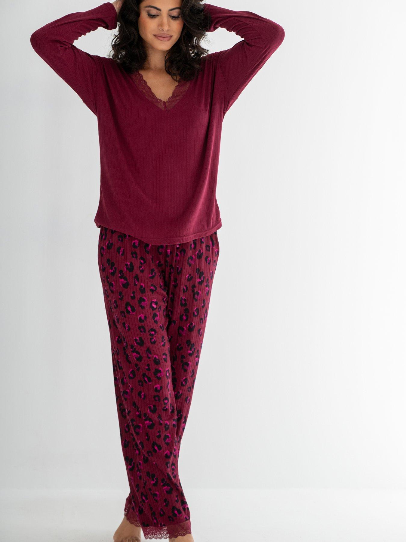 Image 1 of 4 of Pour Moi Brushed Rib Lace Trim V-Neck Lounge Pyjama Set