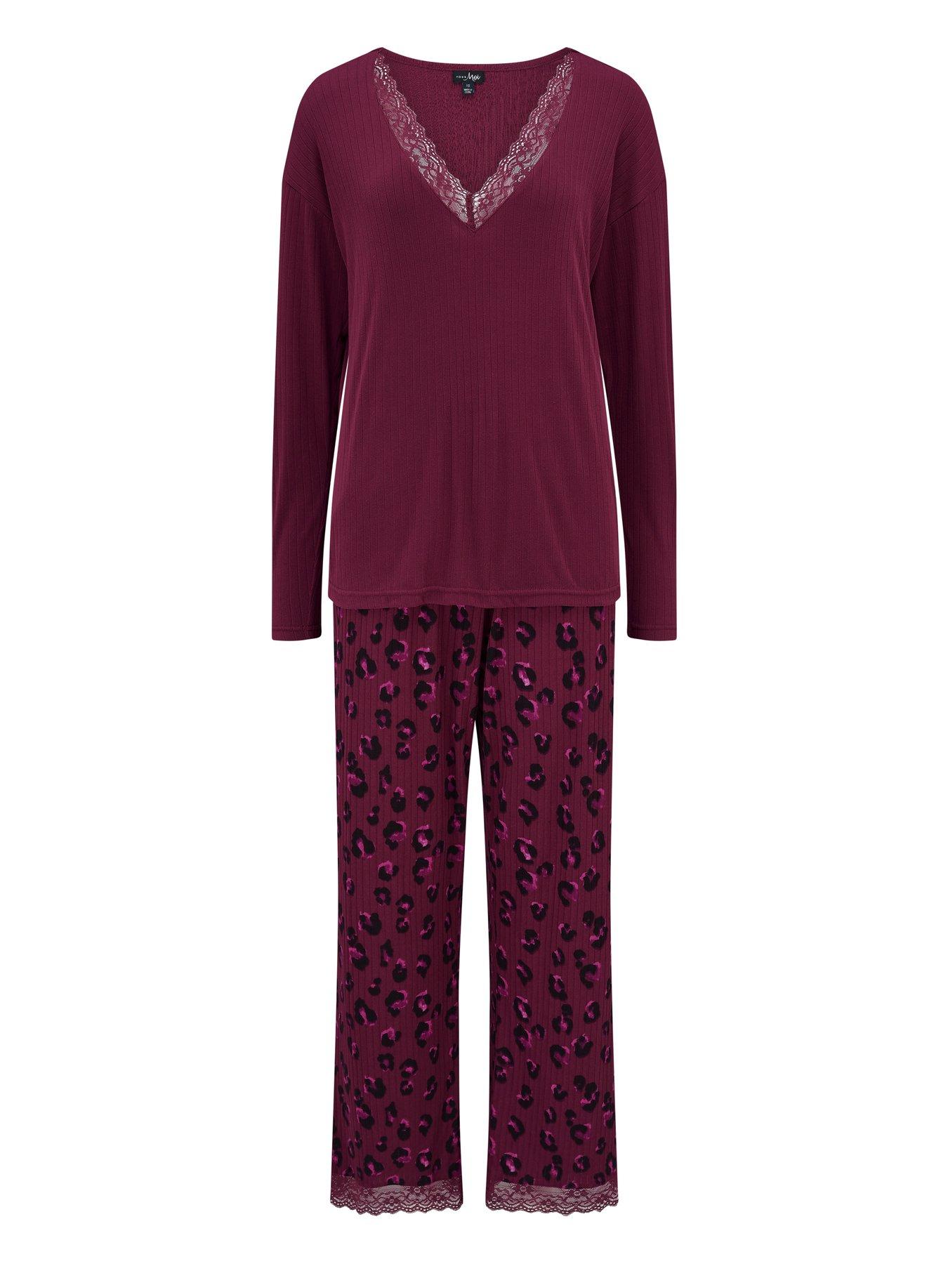 Image 3 of 4 of Pour Moi Brushed Rib Lace Trim V-Neck Lounge Pyjama Set